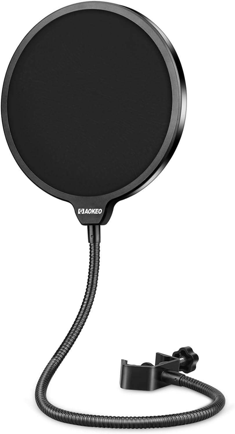 Professional Microphone Pop Filter Mask Shield For Blue Yeti and Any Other Microphone, Mic Dual Layered Wind Pop Screen With A Flexible 360° Gooseneck Clip Stabilizing Arm