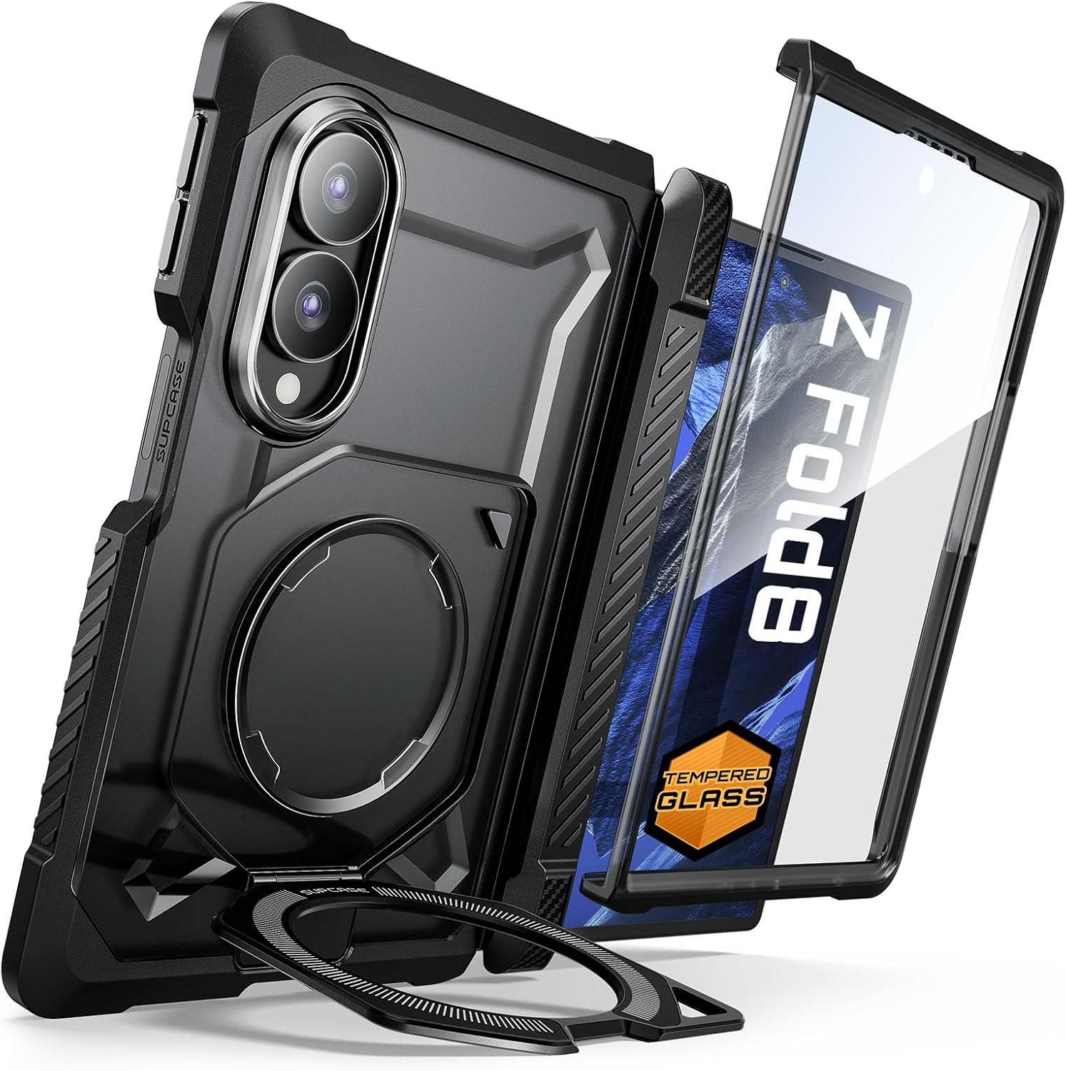 for Galaxy Z Fold 8 Case with Tempered Glass Screen Protector Black