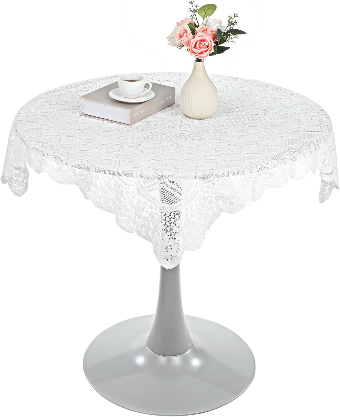 Small Lace Tablecloth, 36 X 36 Inch Vintage Square Crochet Tablecloths,Elegant White Side Table Cover, Table Topper Wedding Home Party Decoration