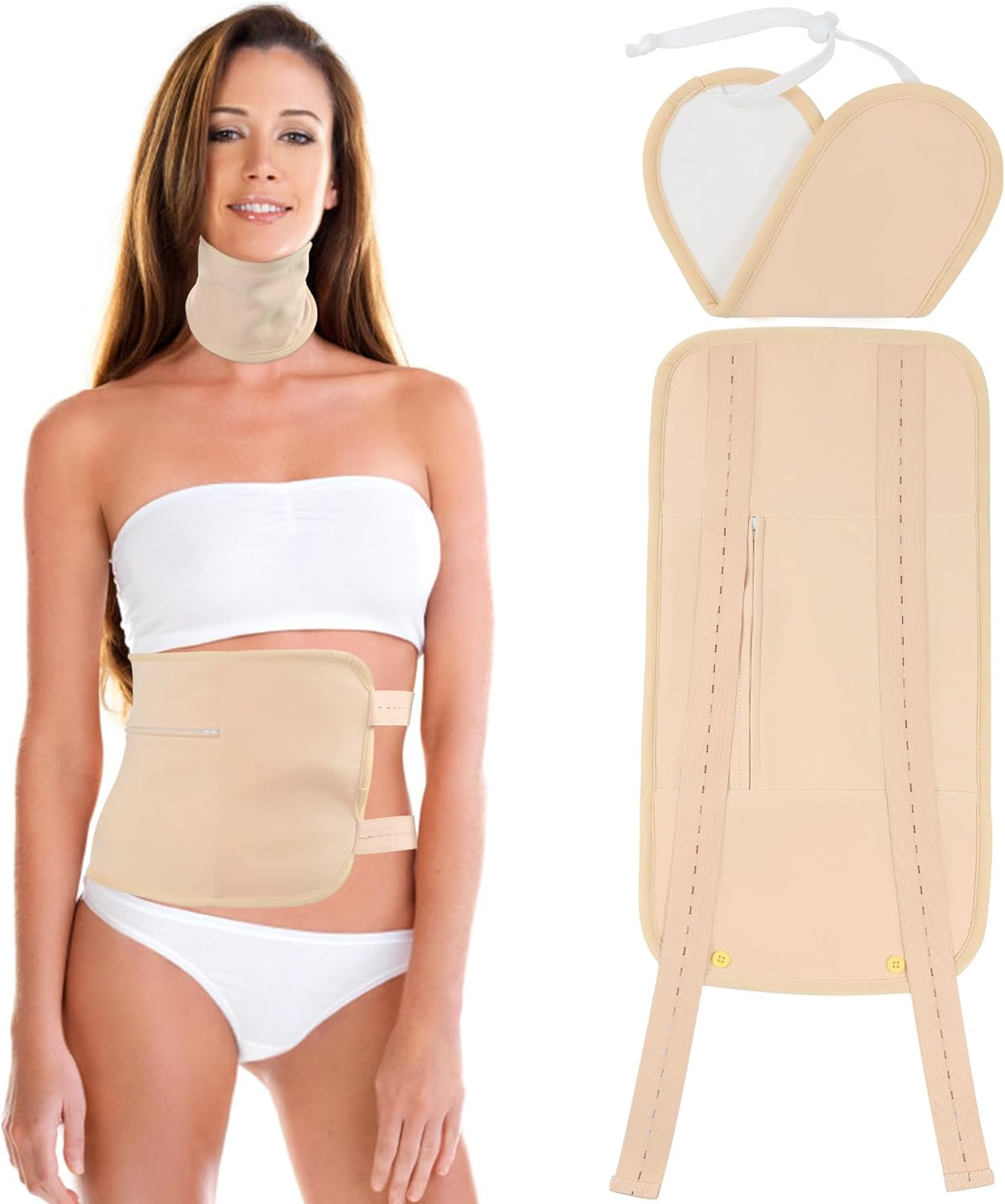 Organic Castor Oil Pack Wrap - Reusable Castor Oil Compress Wrap Kit with Adjustable Elastic Shoulder Straps - Organic Flannel Castor - Waterproof & Oil-Proof - Machine Washable (Khaki)