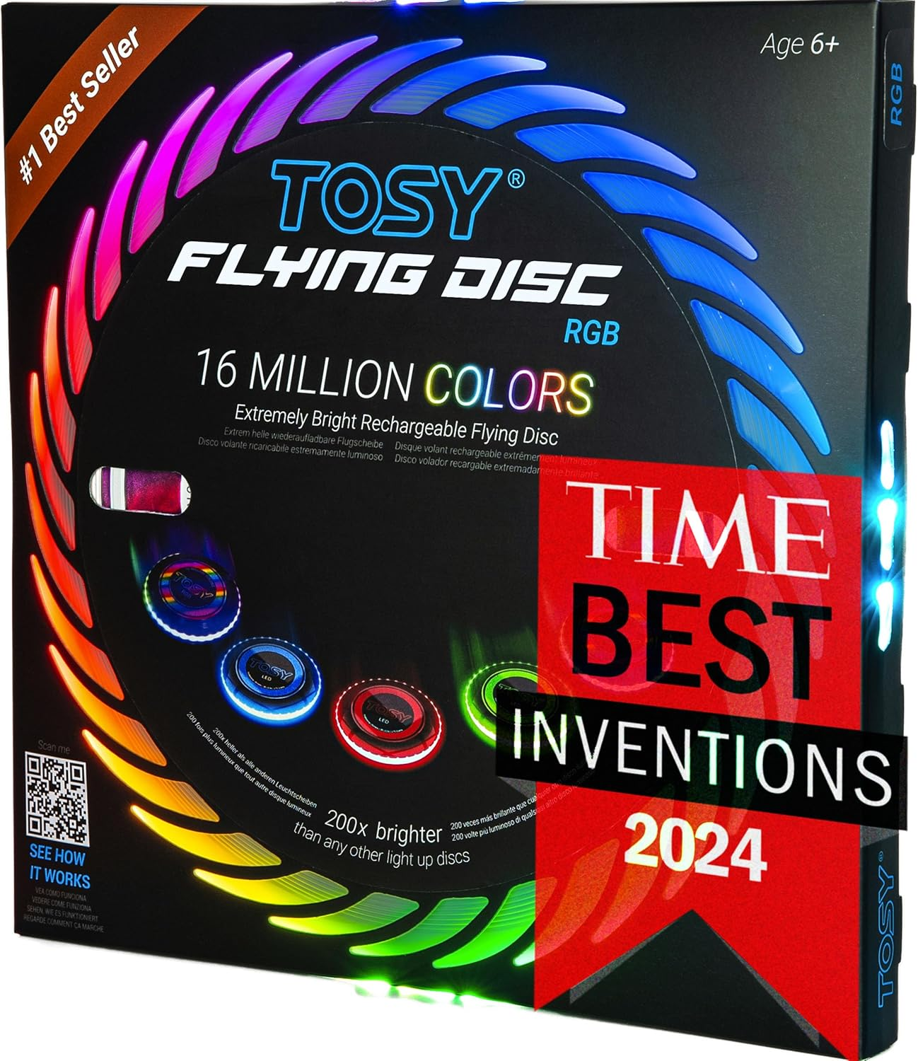 Flying Disc - 16 Million Colors RGB or 36 LEDs, Extremely Bright, Smart Modes, Camping Essentials for Teens/Kids/Adults/Men/Boys/Girls, Auto Light Up, Patented, Rechargeable, Waterproof, 175g