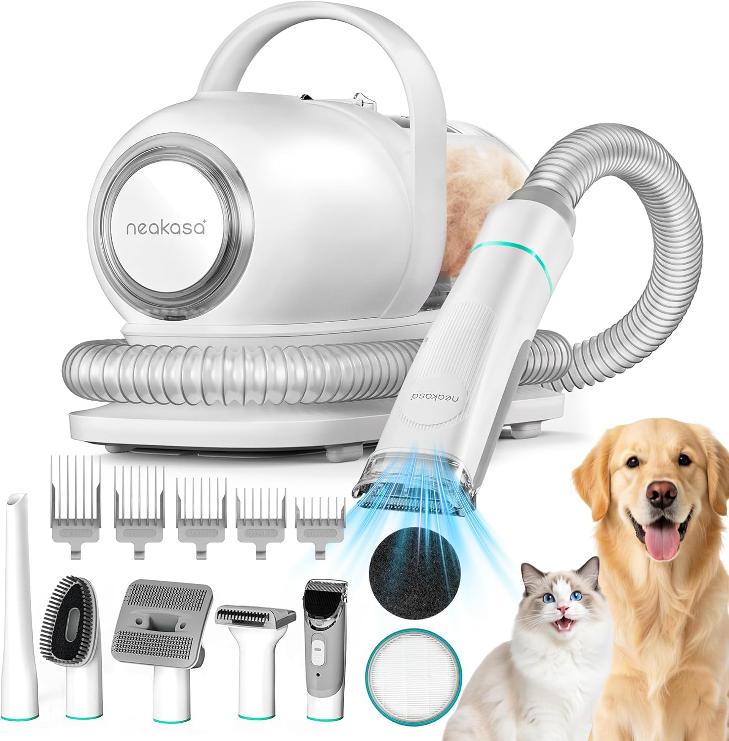 P1 Pro Dog Grooming Vacuum Kit, 6-In-1 Pet Hair Grooming with Clippers and Vacuum, 9000Pa Suction, Low Noise, 1L Dust Cup for Home Shedding & Trimming