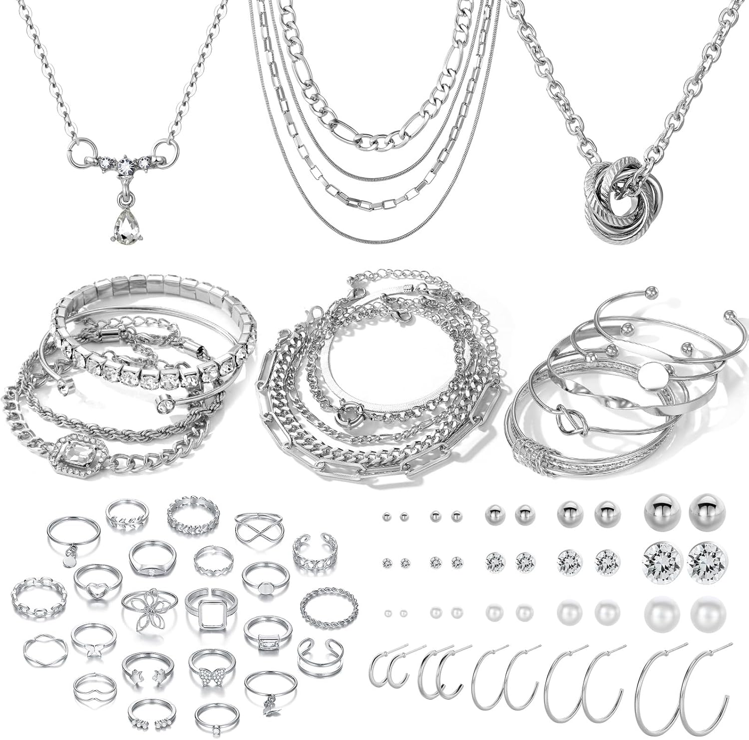 36 PC Silver Plated Jewelry Set for Women