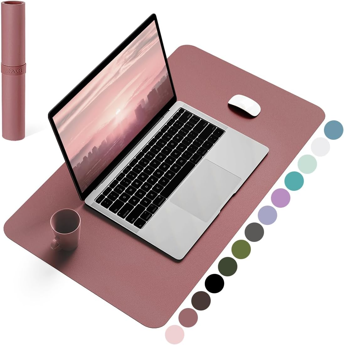 Non-Slip Desk Pad,Mouse Pad,Waterproof PVC Leather Desk Table Protector,Ultra Thin Large Desk Blotter, Easy Clean Laptop Desk Writing Mat for Office Work/Home/Decor(Dark Pink, 23.6