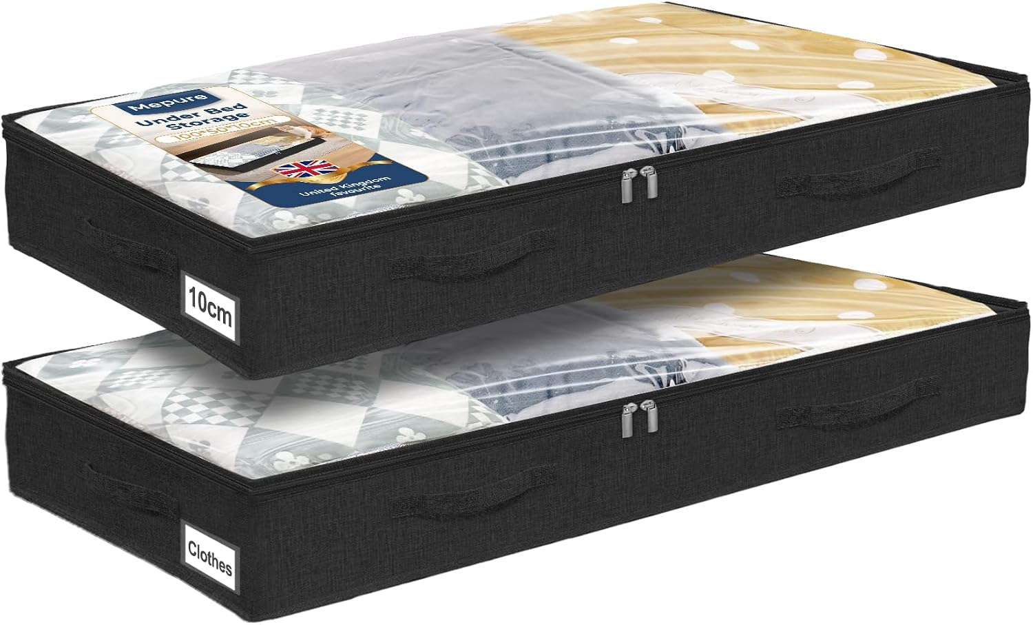 Under Bed Storage 10Cm High Low-Profile, 100×50×10Cm, 2-Pack, Black