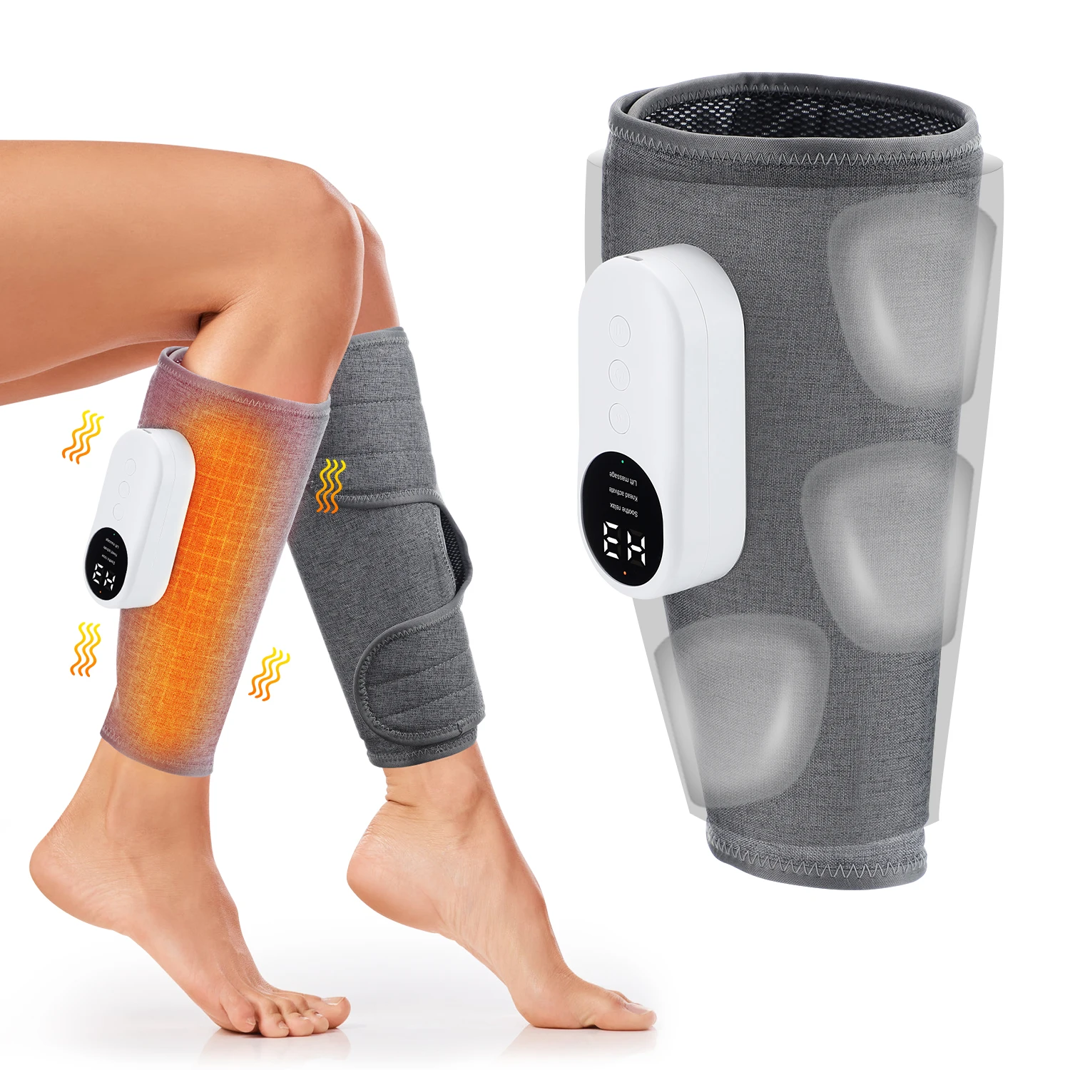 Electric Wireless Pneumatic Calf Massager 360° Leg Arm Massage 3 Mode Hot Compress Heated Foot Muscle Relax
