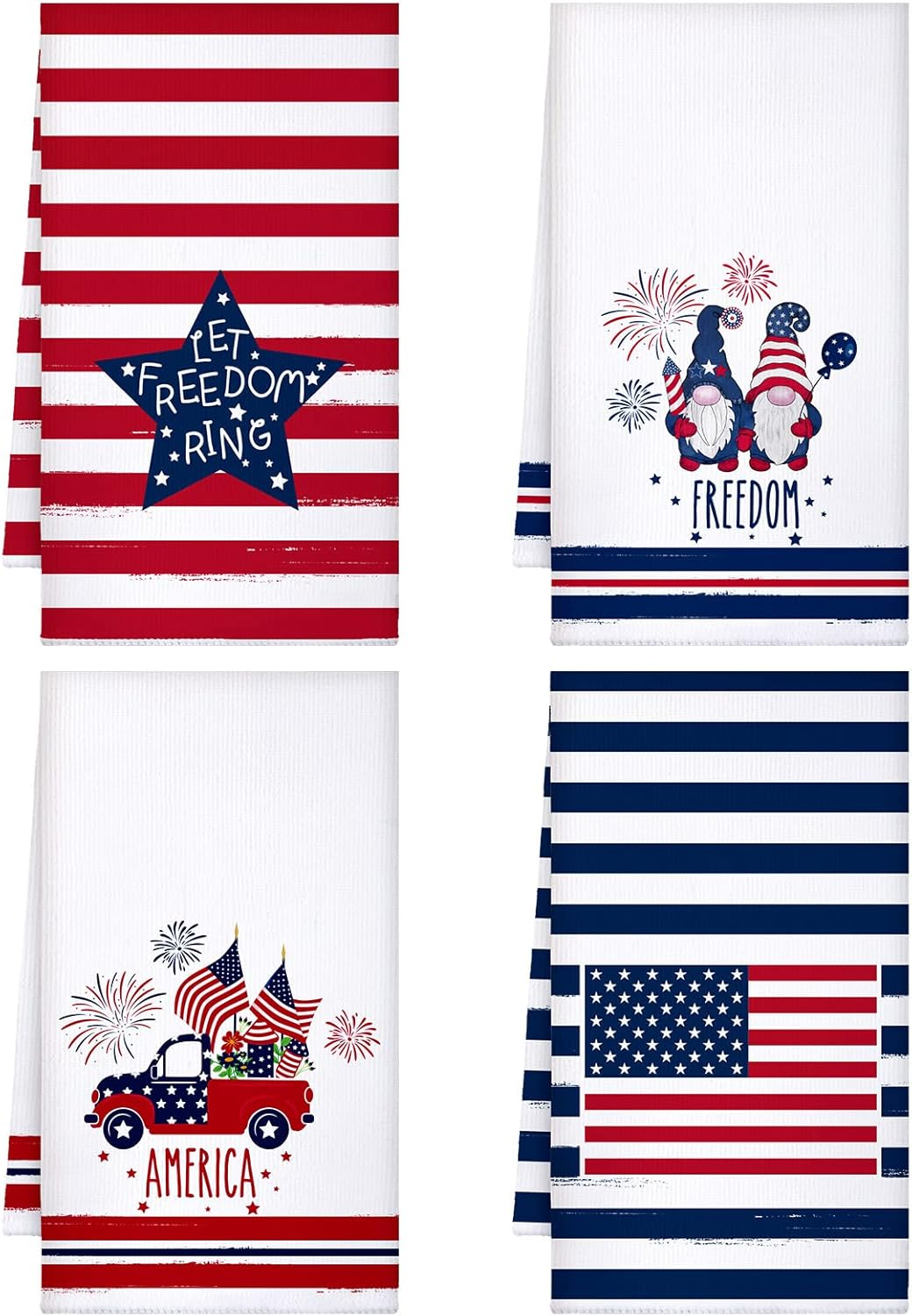 4 Pcs Patriotic Kitchen Towels American Flag Dish Towels, 15.7 X 23.6