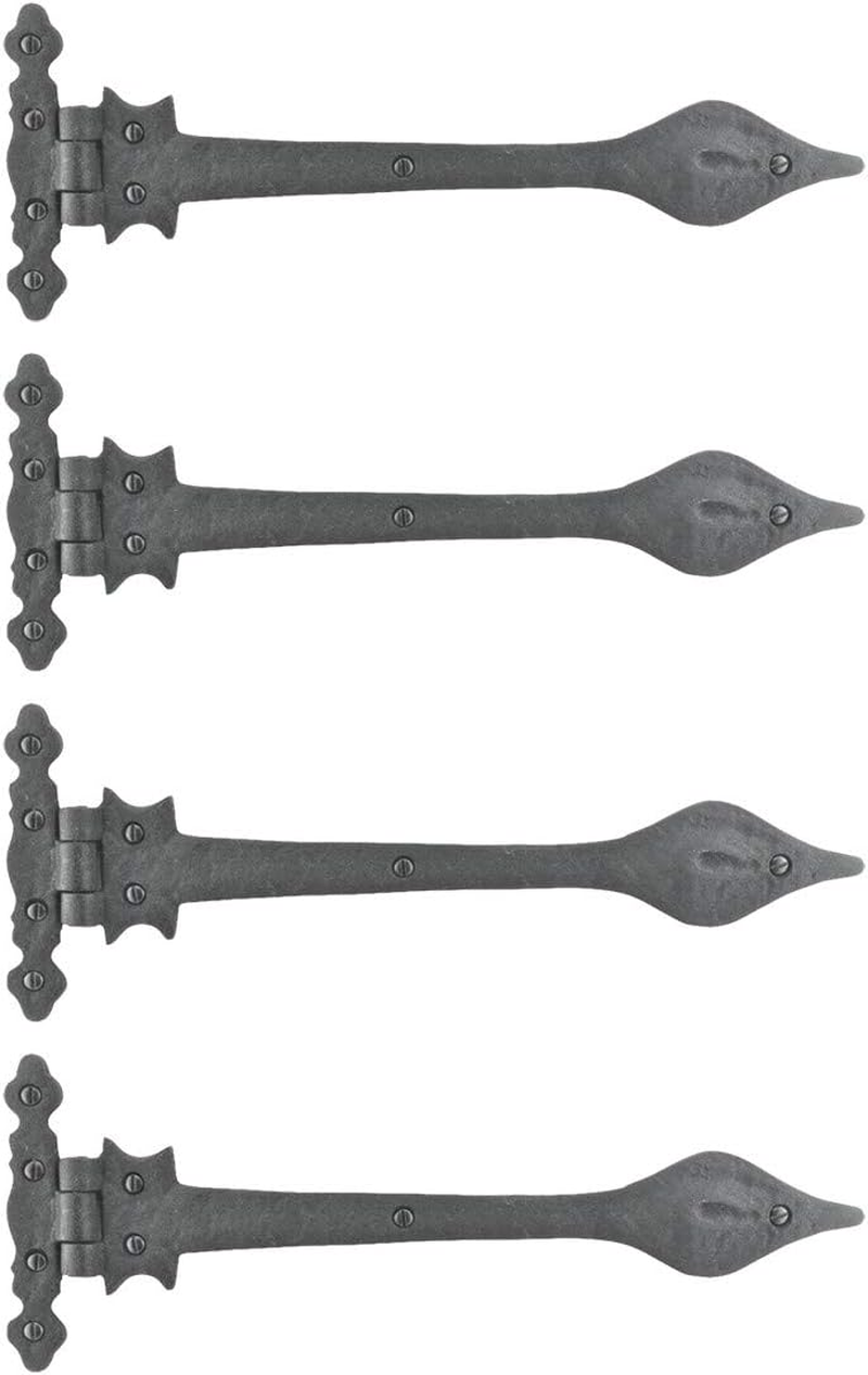 Wrought Iron Strap Hinge 11 1/4 In. Black Spear Tip Flush Mount Heavy Duty Strap Gate and Door Hinges with Hardware Pack of 4
