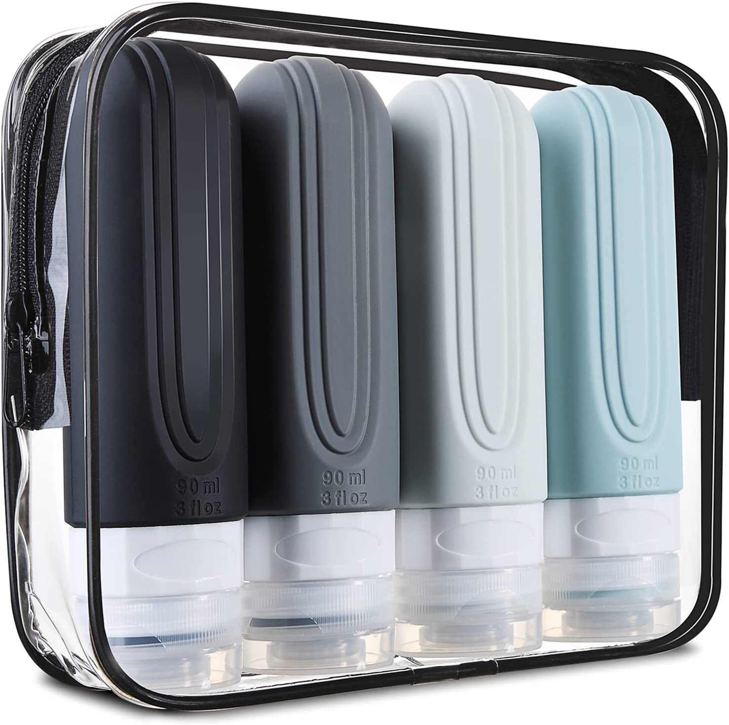 Mrsdry Travel Bottles for Toiletries, Tsa Approved 3Oz Travel Size Containers BPA Free Leak Proof Refillable Liquid Silicone Squeezable Travel Accessories for Shampoo Conditioner Lotion (4 Pack)