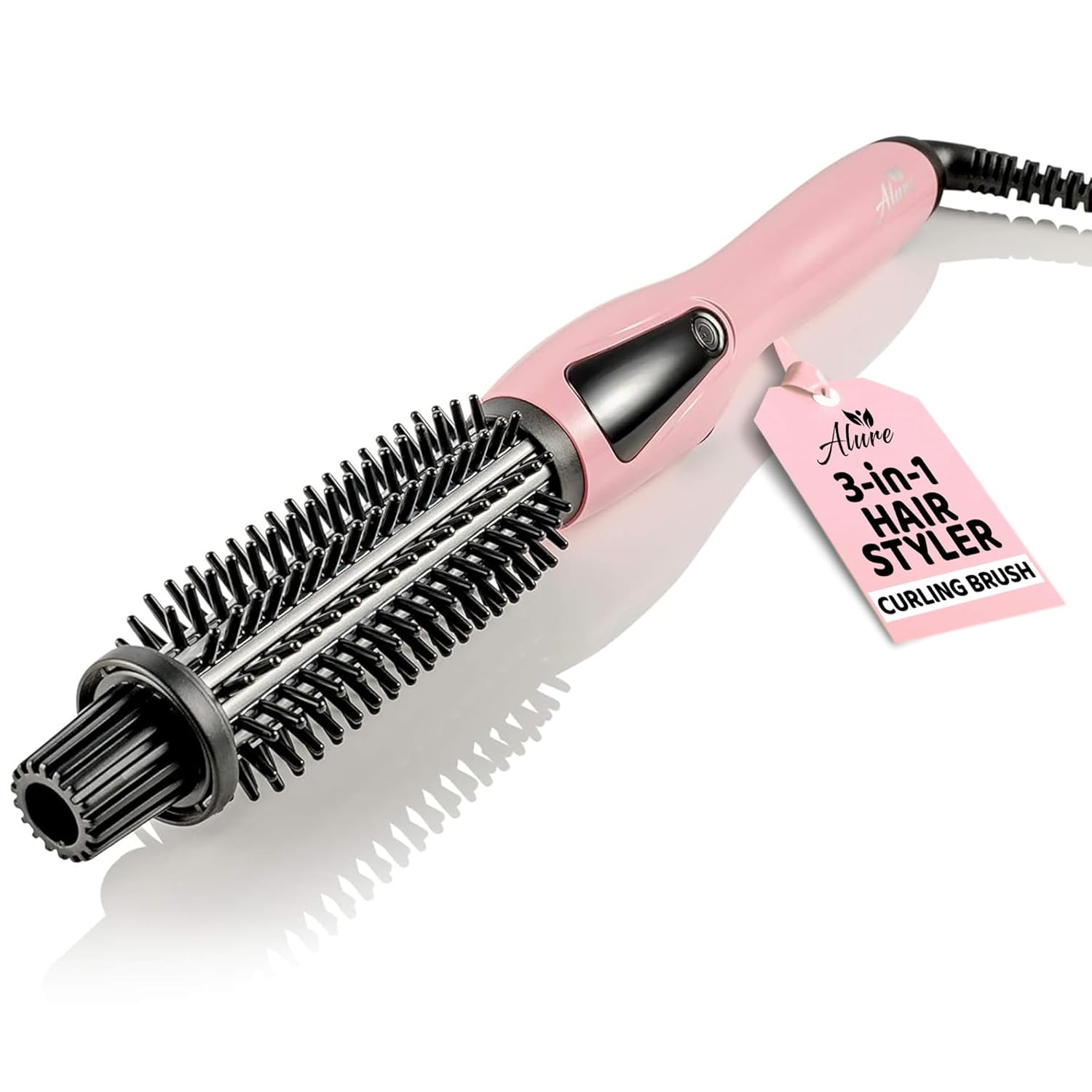 Alure Heated Styling Brush - 3-In-1 Ionic Hair Curler/Straightener with Anti-Scald Nylon Bristles, Electric Curl Wand for All Hair Types, Ideal as a Curling Iron Alternative for Short Hair and Styling