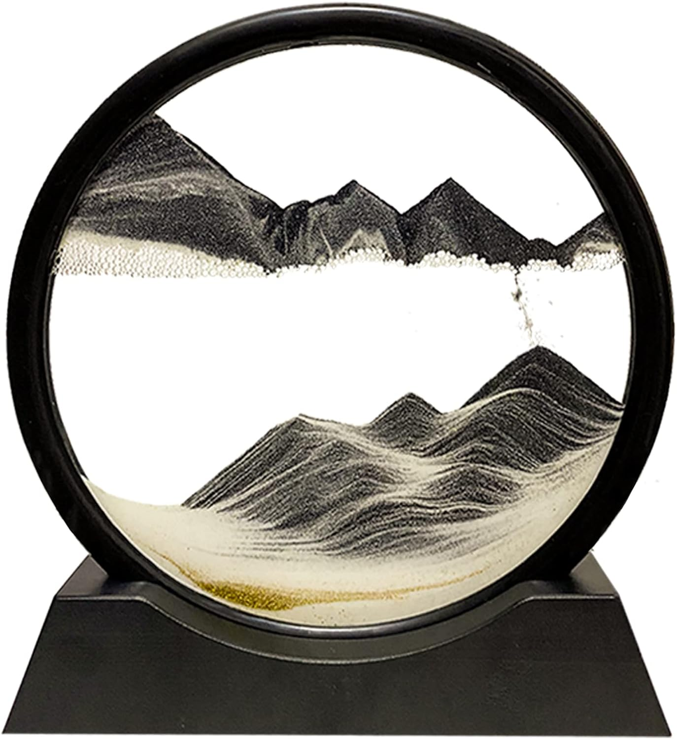 HYUGF Moving Sand Art Picture Decor, 3D Deep Sea Sandscape Liquid Motion, round Glass Frame Display Flowing Sand Relaxing Gift for Kids Adults Home Office Work Desktop Decoration Toy (Black, 7