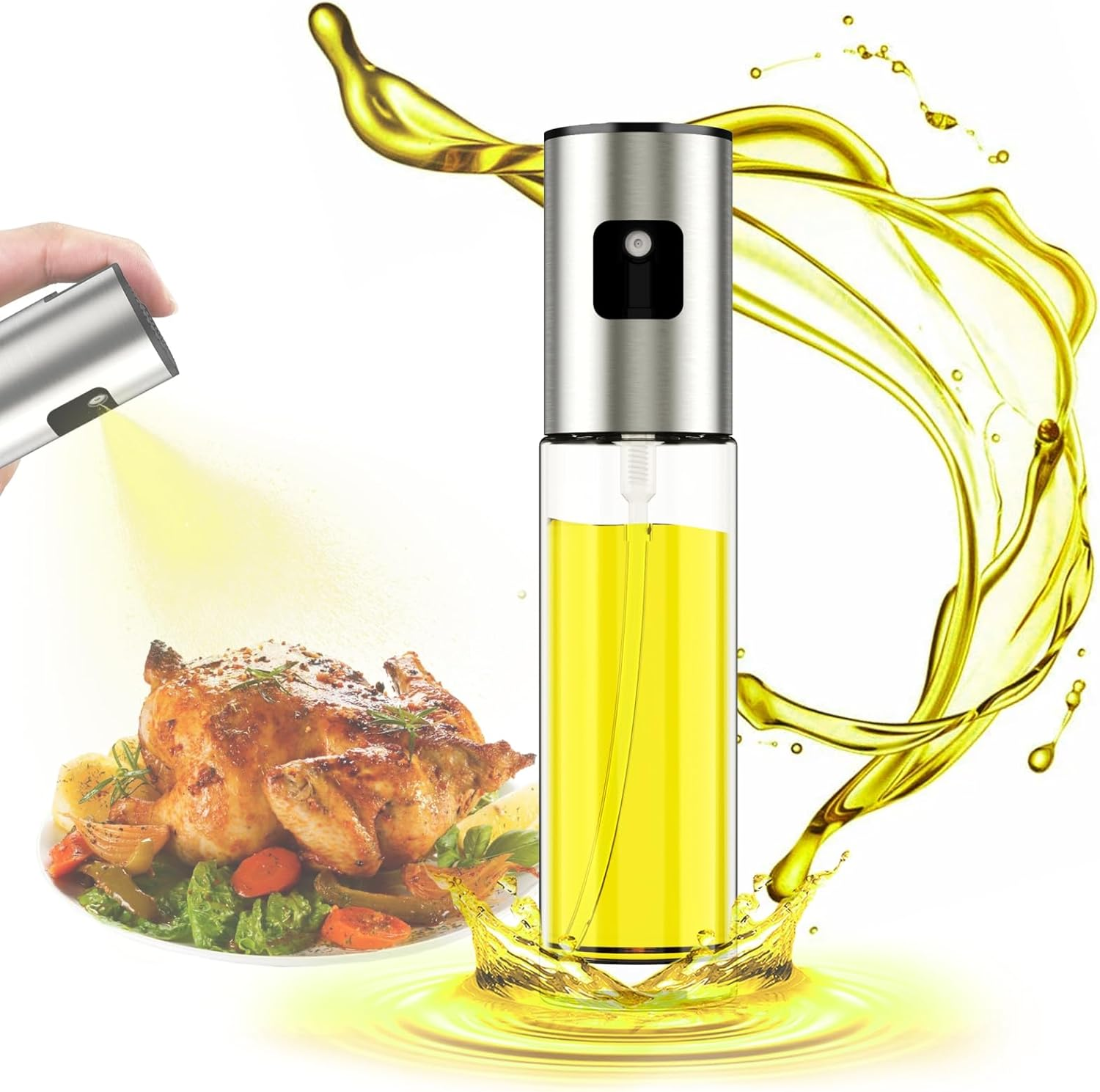 Premium Olive Oil Sprayer for Cooking, 1 Pack Food-Grade Olive Oil Spray Bottle with 304 Stainless Steel, 100Ml Olive Oil Mister Spray Bottle for Cooking, Perfect for Salad, BBQ, Baking