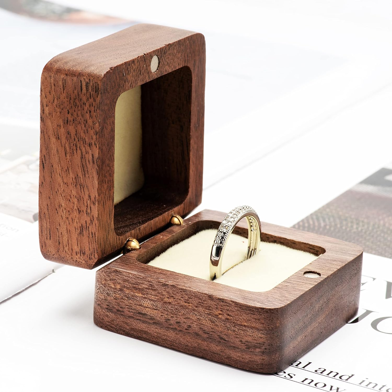 COSISO Vintage Wood Engagement Ring Gift Box Jewelry Storage Box for Proposal... - Picture 7 of 14