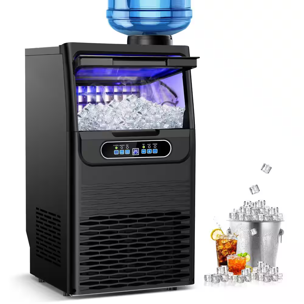 13.5 In. 90 Lb. Half Cube Built-In/Freestanding Commercial Ice Maker in Black with 12 Lb. Storage Case and Water Inlet