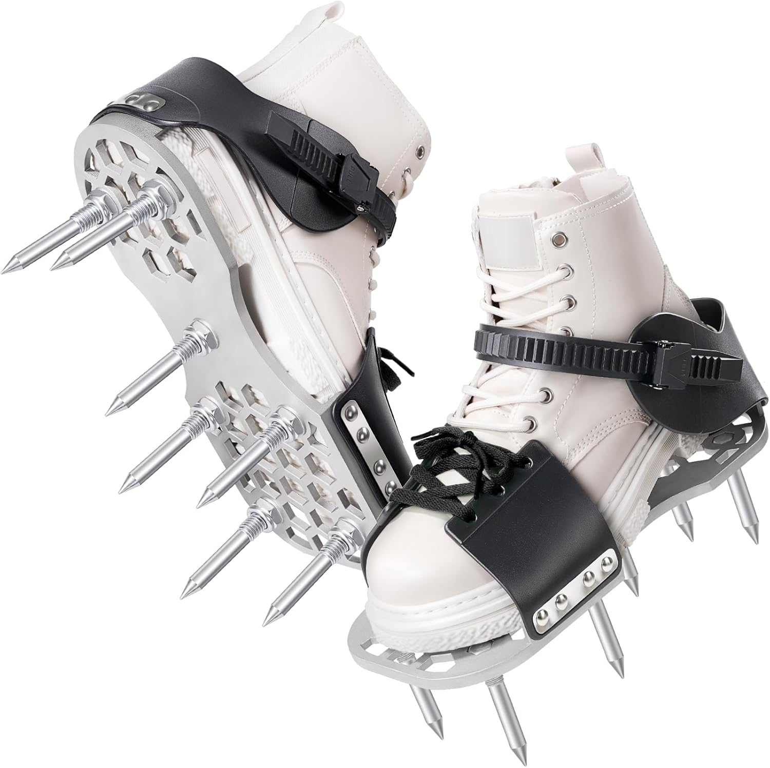 Lawn Aerator Shoes 5MM Metal Sole Fully Assembled Adjustable Straps Spikes Black