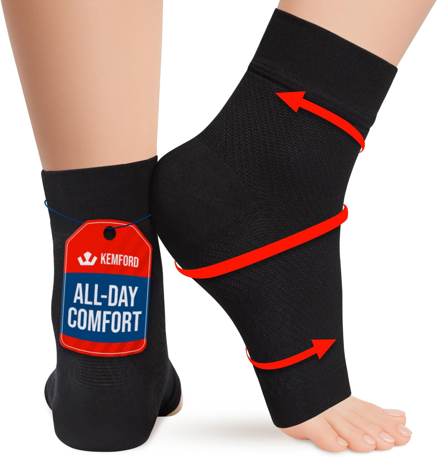 KEMFORD Ankle Compression Sleeve - 1-Pair, Plantar Fasciitis Braces -