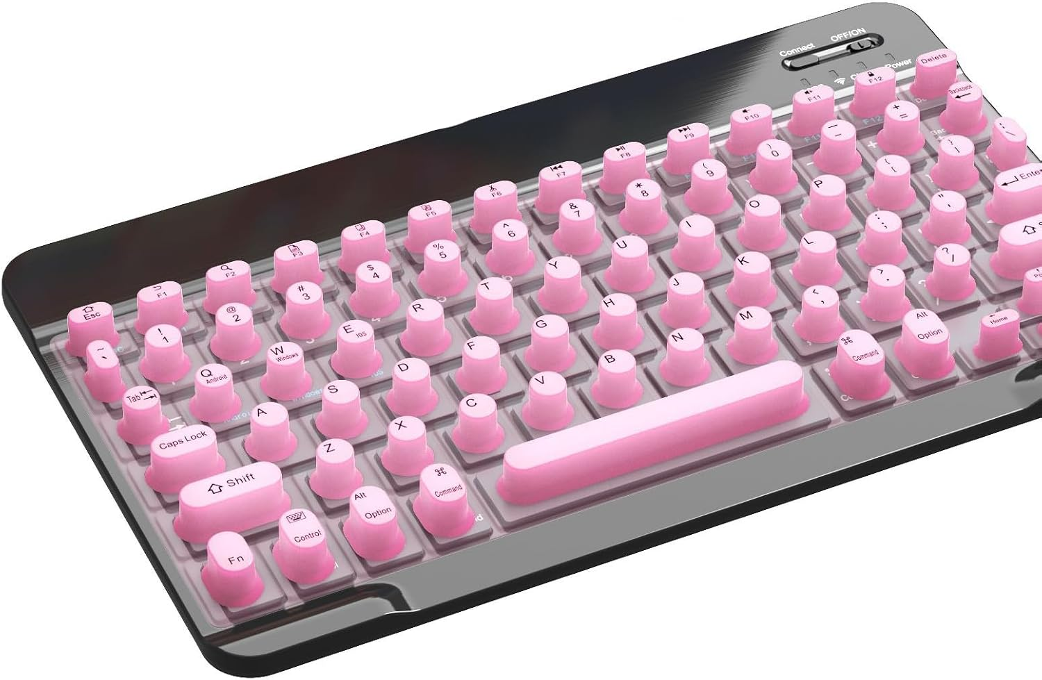 Wireless Bluetooth Keyboard with Silicone Keyboard Cover for Long Nails with Letters, Raised Nail Art Typing Keycaps for Desktops, PC (Rosa)