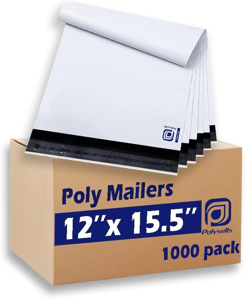 1000 Pcs 12X15.5 Inches White Poly Mailers Shipping Envelopes, Strong Adhesive Sealing, Waterproof, and Tear-Resistant Postal Mailing Bags for Clothing, Books, and Accessories
