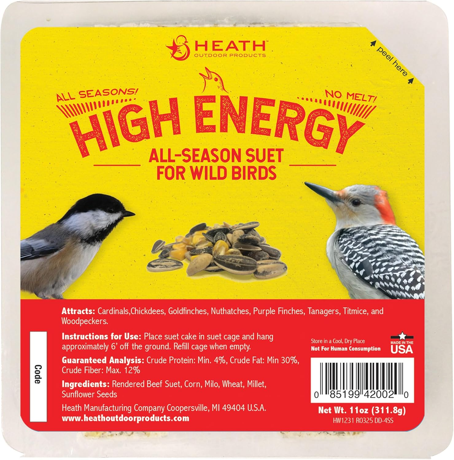DD4SS: 11-Ounce Bird'S Blend High Energy Suet Cake - 12-Pack Case