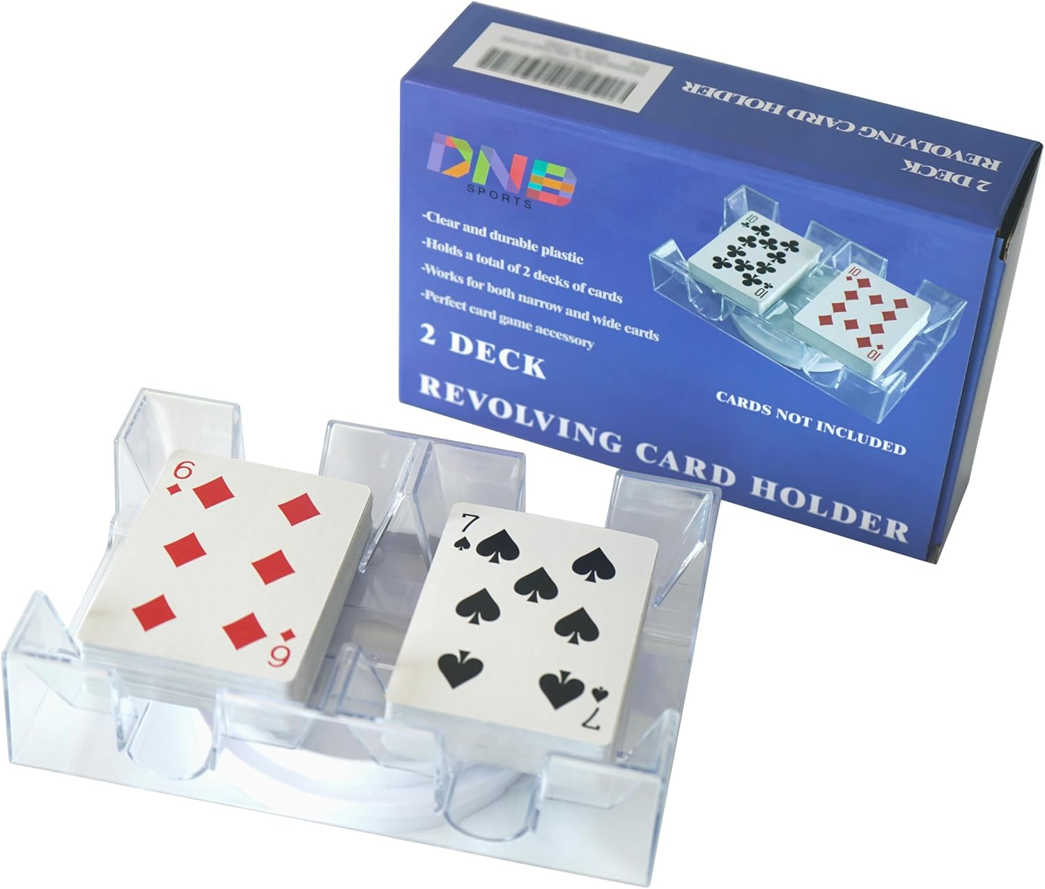 DNB Revolving Playing Card Tray - 2 Deck Plastic Rotating Canasta Card Holder