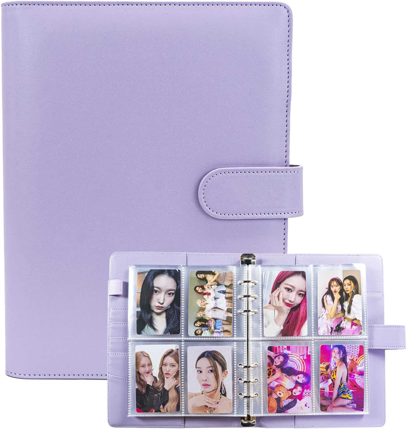 A5 Kpop Photocard Binder with 30 Pack 4-Pocket Card Pages, 6 Ring A5 Binder Card Collector Album with 240 Card Slots,Pu Leather Binder Cover with Magnetic Buckle Closure for Organizing Trading Card