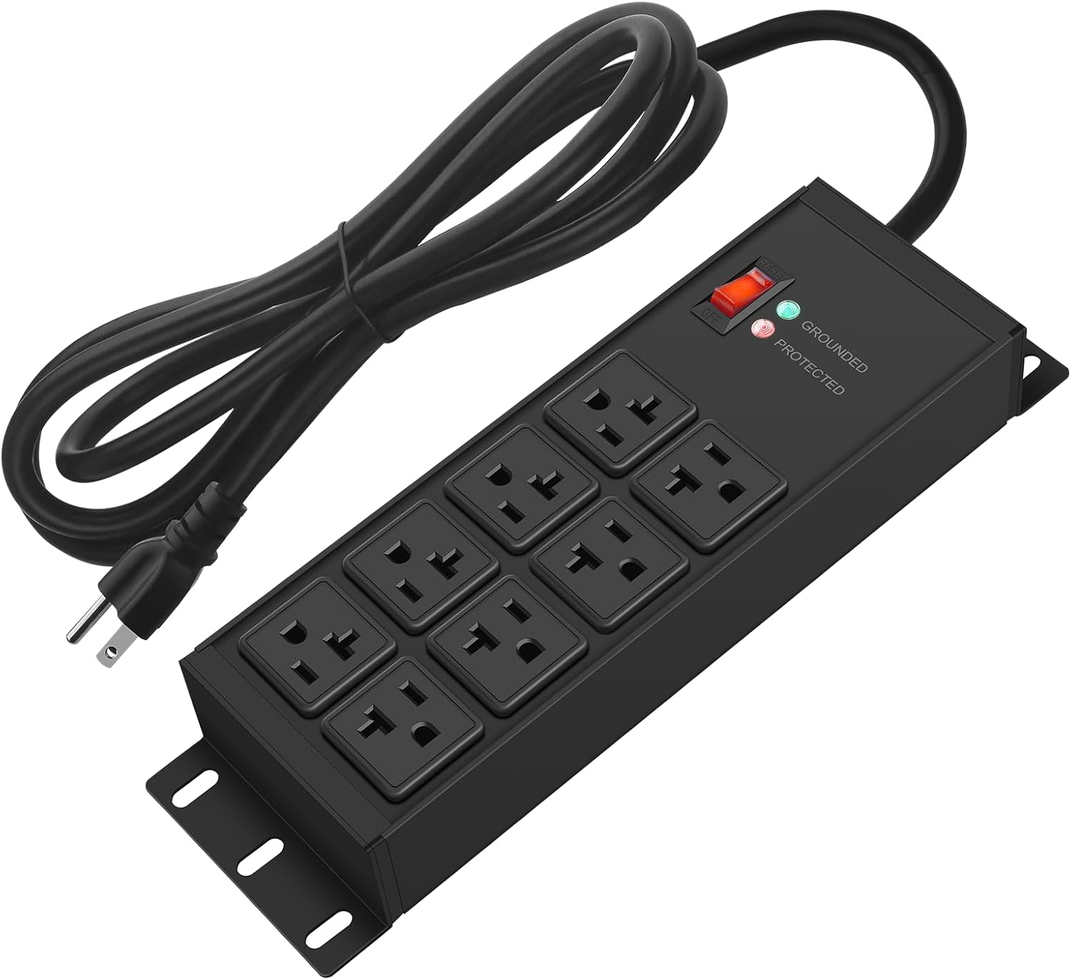 6 FT Extension Cord Black Heavy Duty Power Strip Surge Protector 20 AMP 8 Outlet