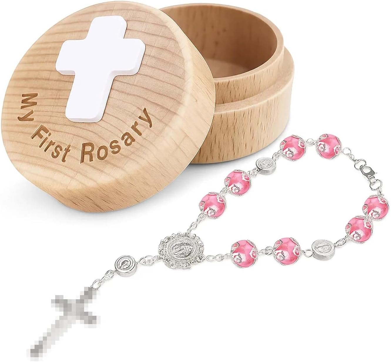 My First Rosary, Baby Rosary Baptism Keepsake Box, Baby Birthday Gift, Used for Newborn Baptism Ceremony(Pink)