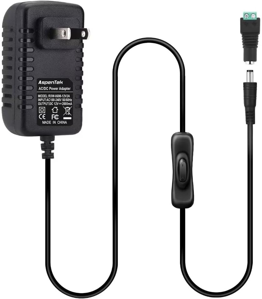 DC 12V Power Supply Adapter with Inline on off Switch for Small Led Light Strips,Led Rigid Bars,Led Tape Lights, under Cabinet Lighting, Output 1000Ma, 12 Watt Max