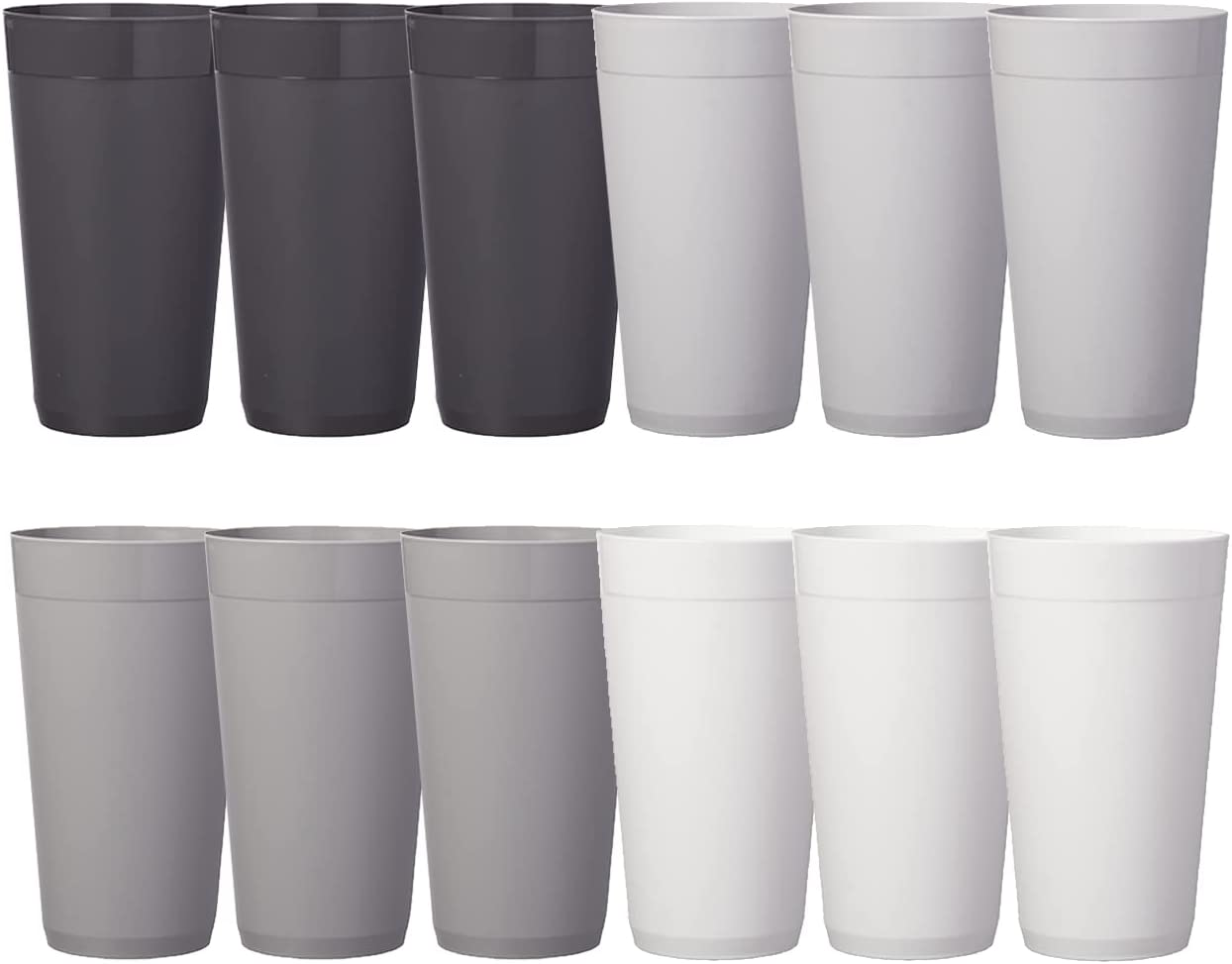 Newport 20 ounce Unbreakable Plastic Stackable Water Tumblers in Grey Stone | Set of 12 Drinking Cups | Reusable, BPA-free, Made in the USA, Top-rack Dishwasher and Microwave Safe