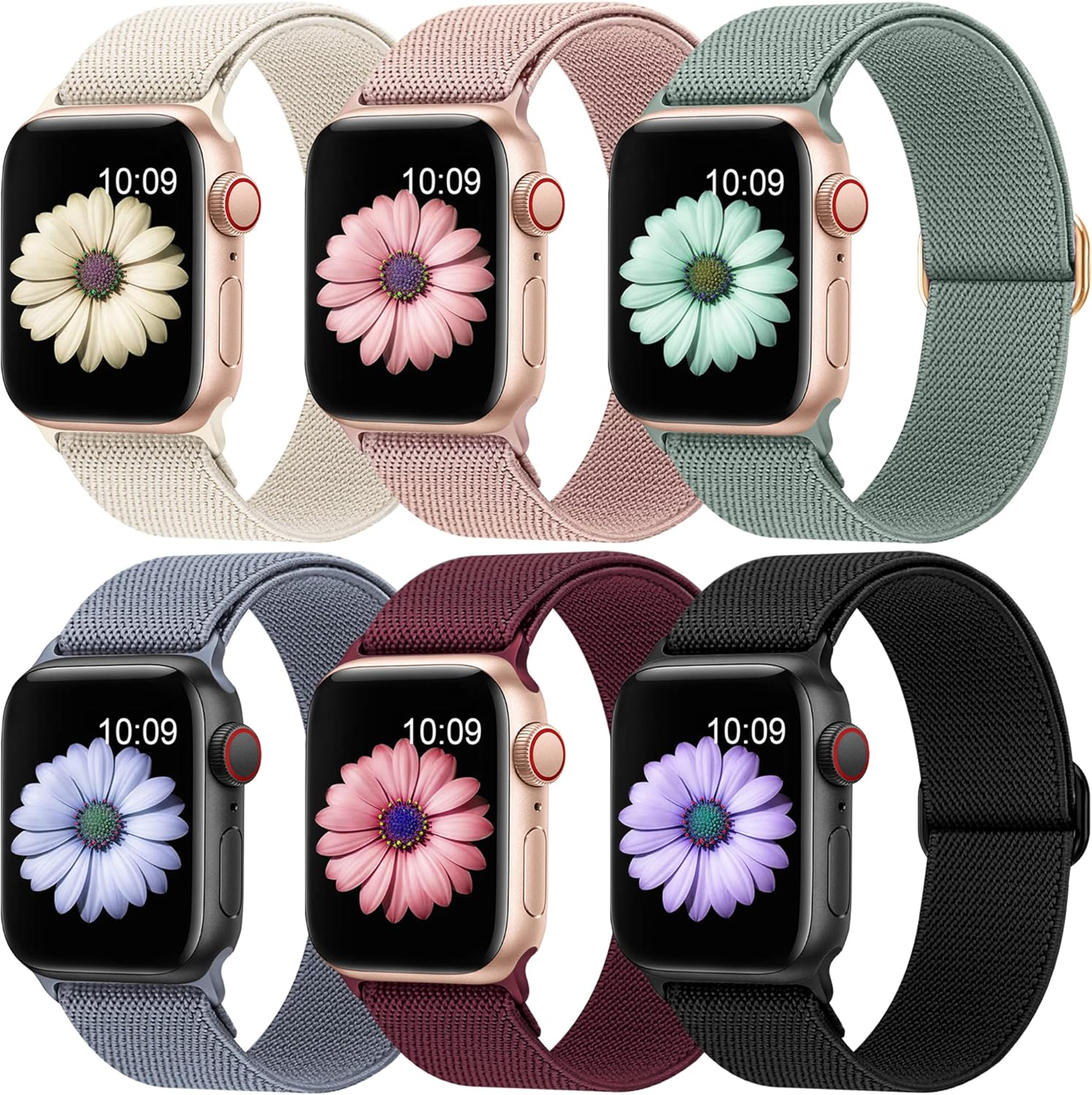 Higgs 6 Pack Stretchy Nylon Strap Compatible with Apple Watch Straps 38Mm 40Mm 41Mm 42Mm 44Mm 45Mm 46Mm 49Mm, Adjustable Sport Elastic Straps for Iwatch Series 11/10/9/8/7/6/5/4/3/SE Ultra3 2 1