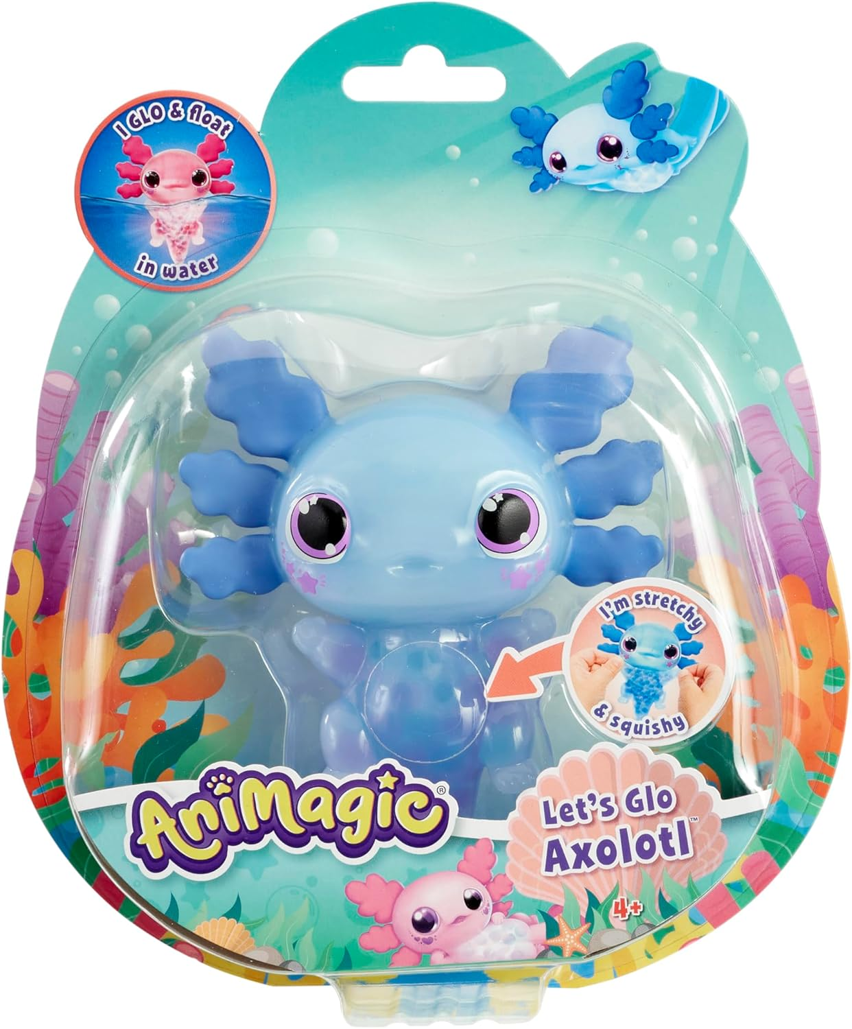 Animagic: Lets Glo Axolotl - Blue | Your Glowing, Floating, Squishy Best Friend | Drop in Water to Watch Them Glow! | Interactive Electronic Pet | for Kids Ages 4+
