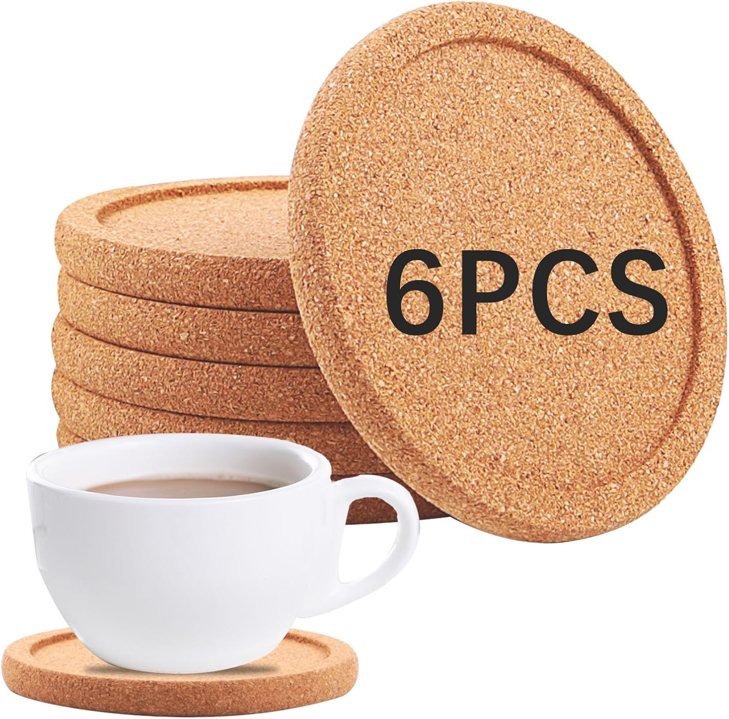 6 PCS Cork Coasters with Lip, Reusable with Lips Set Extra Thick Perfect Coasters, Non-Slip, Heat Resistant, Suitable for Mugs, Glasses,For Drinks Home Tabletop Decoration