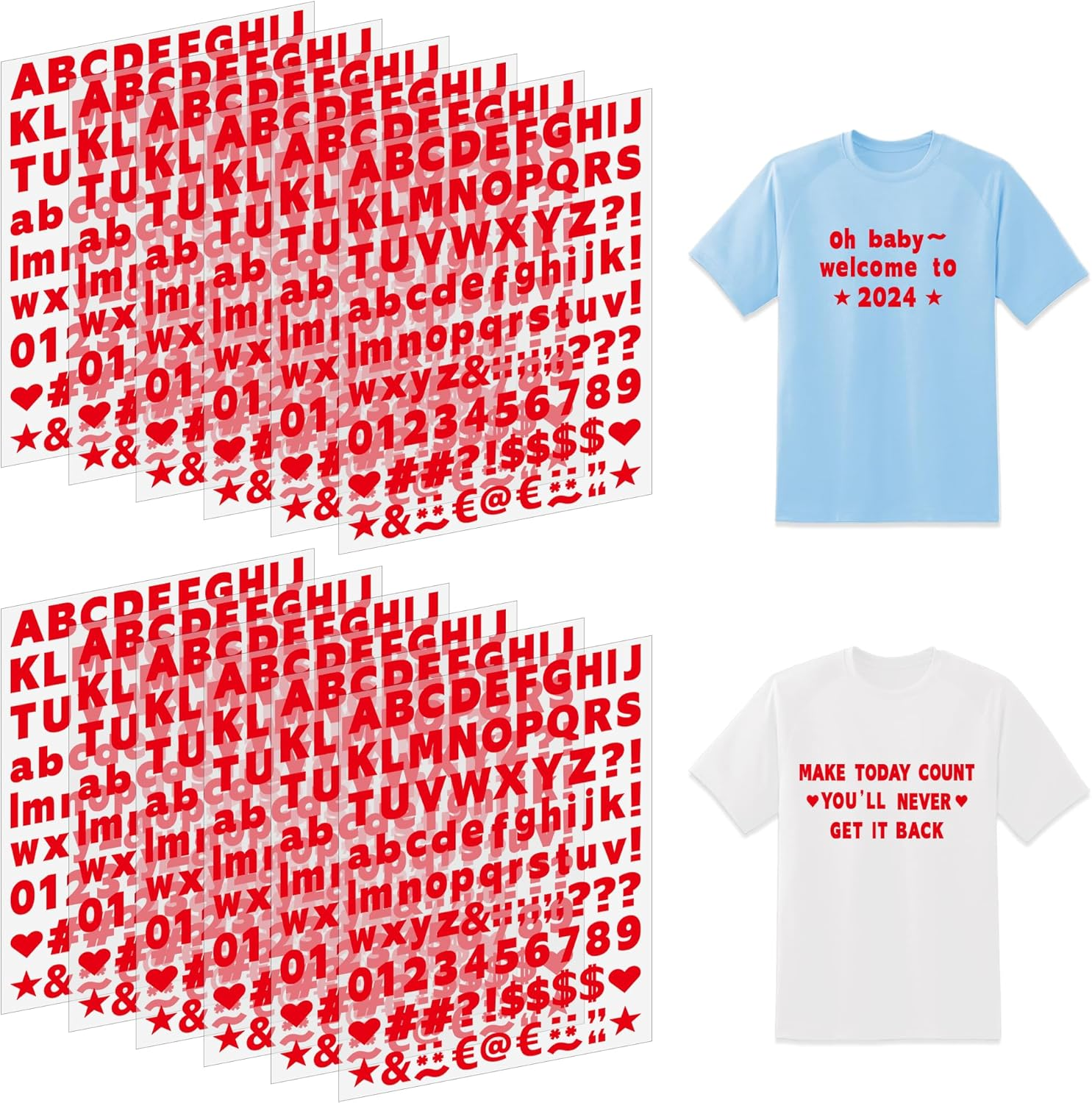 12 Sheets Iron On Letters 1200Pcs Vinyl Iron On Letters for Clothing 0.75 Inch Heat Transfer Letters with A-Z Heat Press Alphabet Stickers for Fabric T-Shirt Jerseys Hats Printing DIY Crafts (Red)