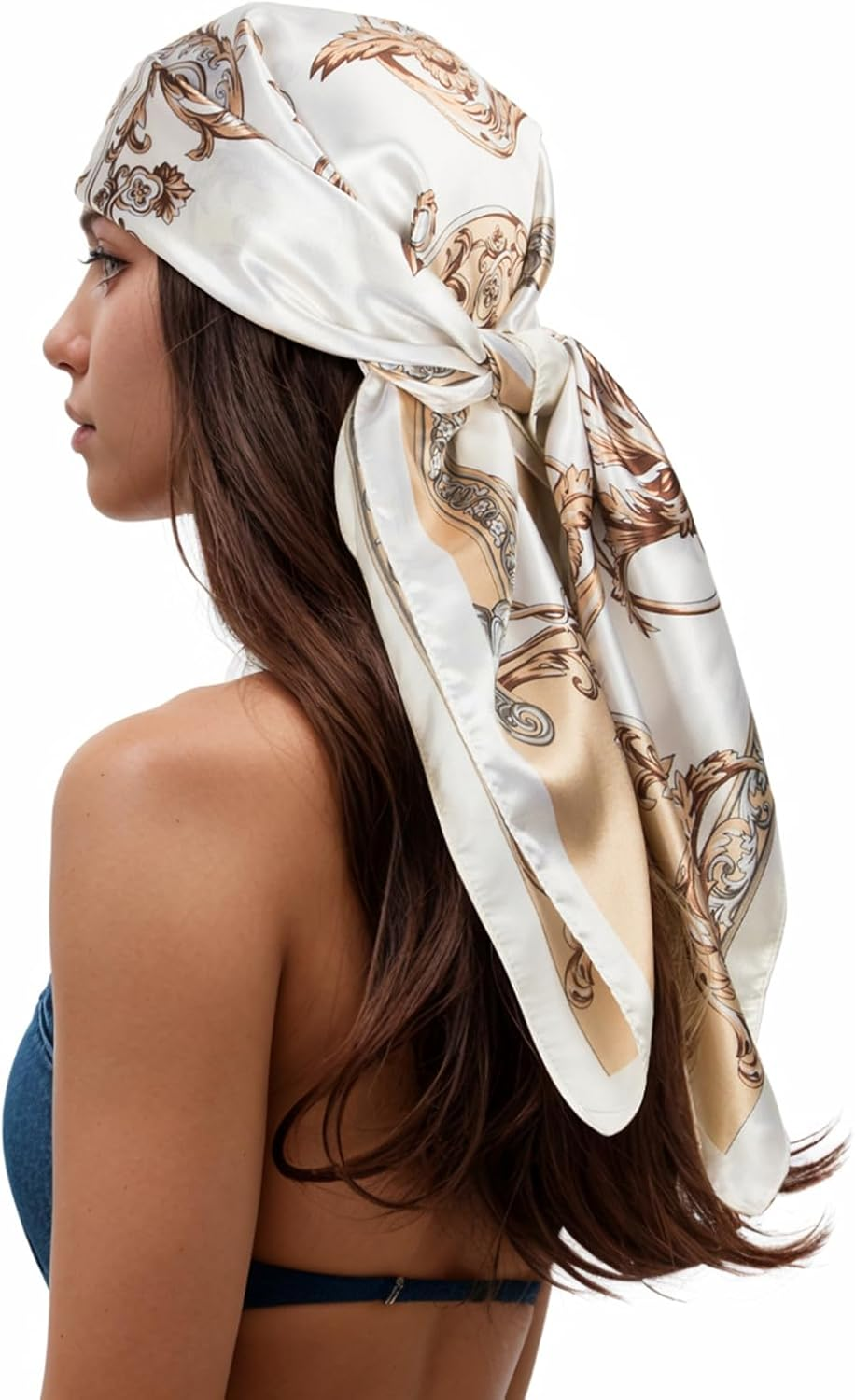 RIIQIICHY Printed Silk-Like Square Head Scarf – 35 Inches