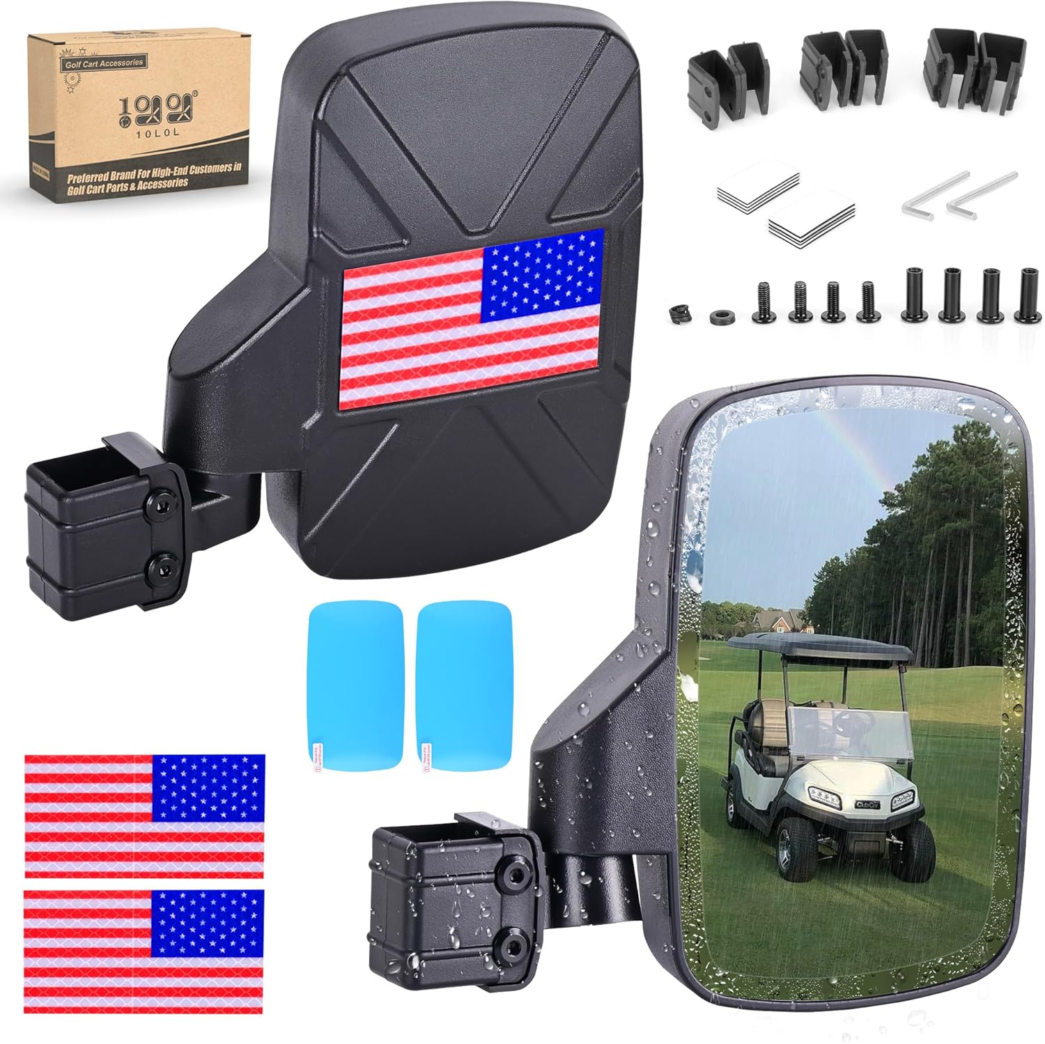 Golf Cart Mirror, Extra Large Side Rear View Universal for Yamaha, Club Car, EZGO, Folding Adjustable 180 Degree
