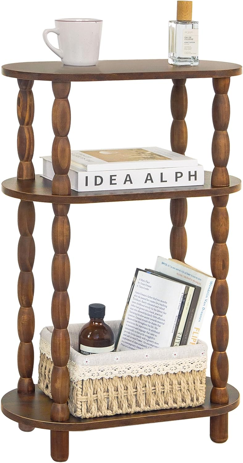 Small Narrow Side Table, 3-Tier Narrow End Table with Storage, Skinny Side Table Nightstand for Small Space, Bedrooms, Living Room (Rustic Brown)