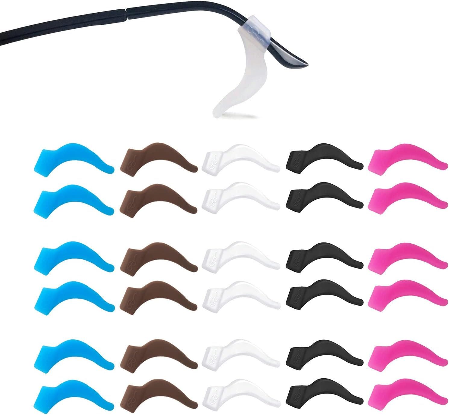 15 Pairs 1.8 Inch Anti-Slip Eyeglass Ear Grips, Ear Hooks, Comfortable Silicone Elastic Eyeglasses Temple Tips Sleeve Retainer for Sunglasses, Presbyopia Glasses, Spectacles Glasses ( 5 Colors )