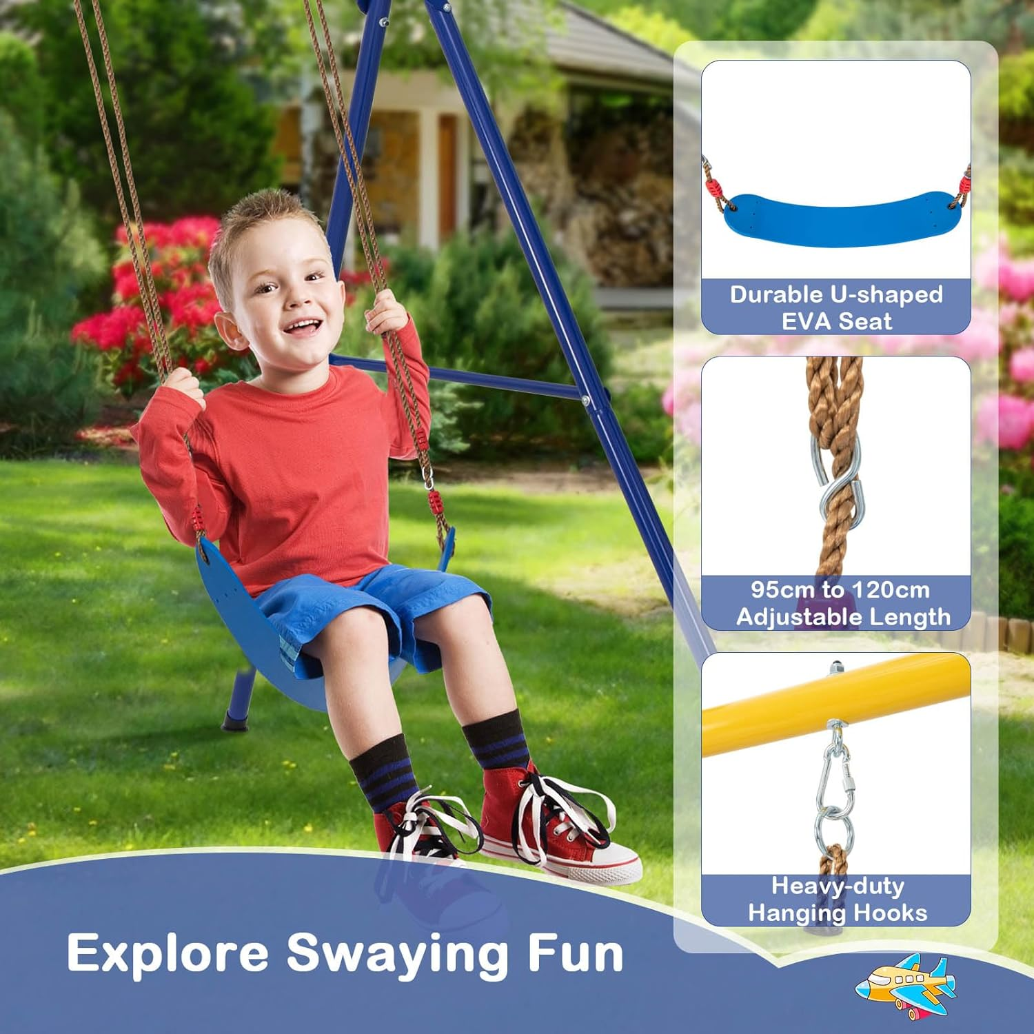 HONEY JOY 300 KG Indoor & Outdoor Swing Set, Heavy Duty Carbon Steel Swing Fr... - Picture 6 of 14