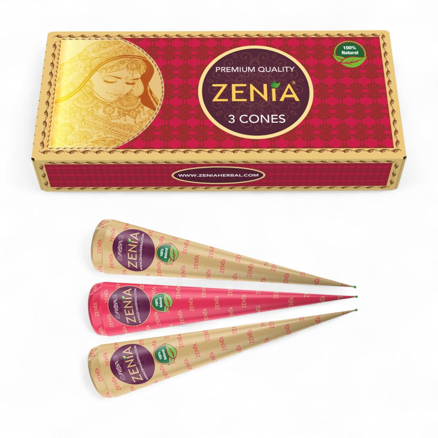 (Pack of 3) 100% Natural Henna Hair Color Paste Hair Dye Cones Dark Reddish-Brown Color 25G Each Cone