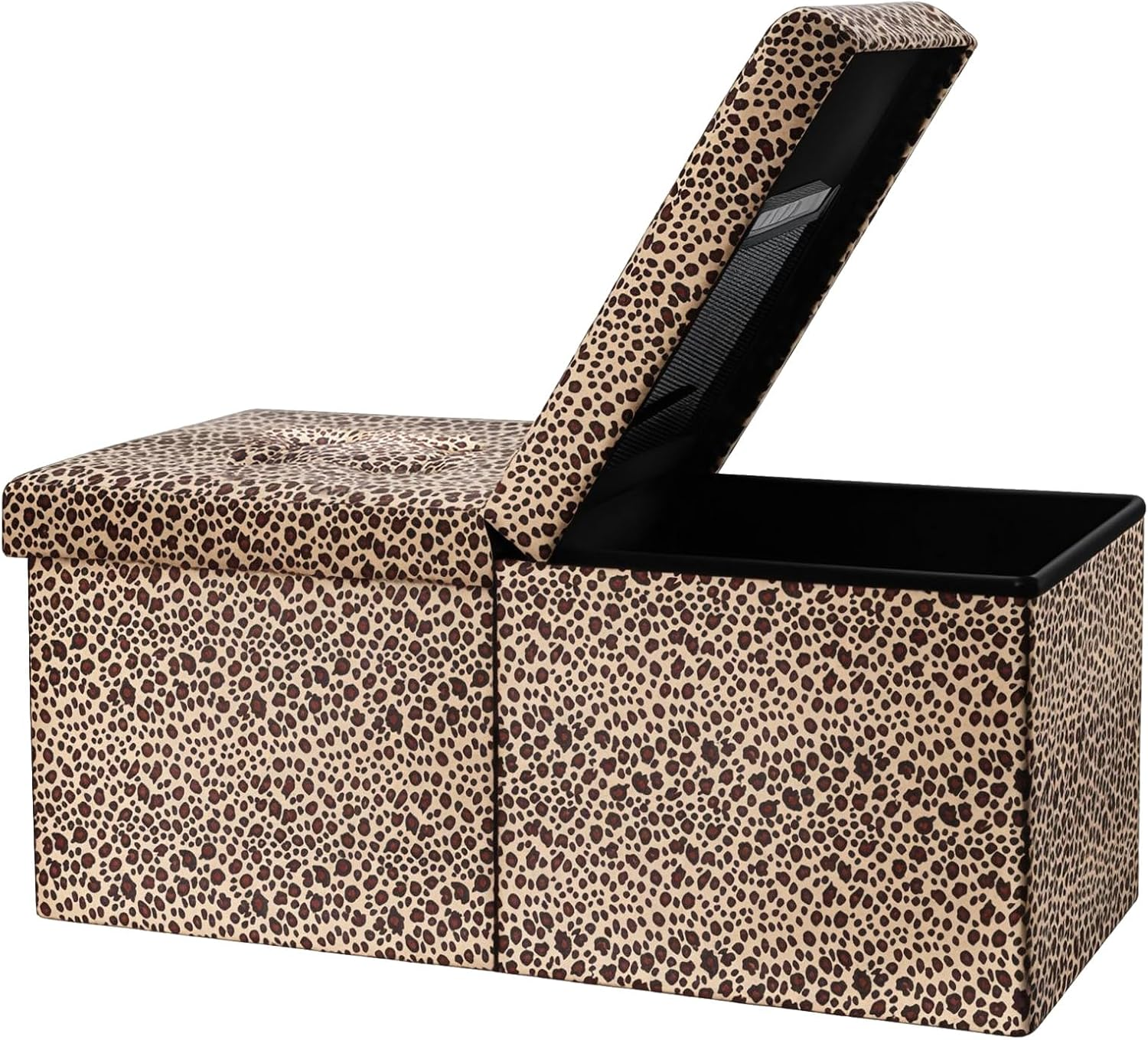 Footrest Ottoman Bench with Storage,34Inch Leopard Print Velvet Footstool, Coffee Table, Padded Seat, Storage Chest,Blanket Store with Flipping Lid for Livingroom and Bedroom