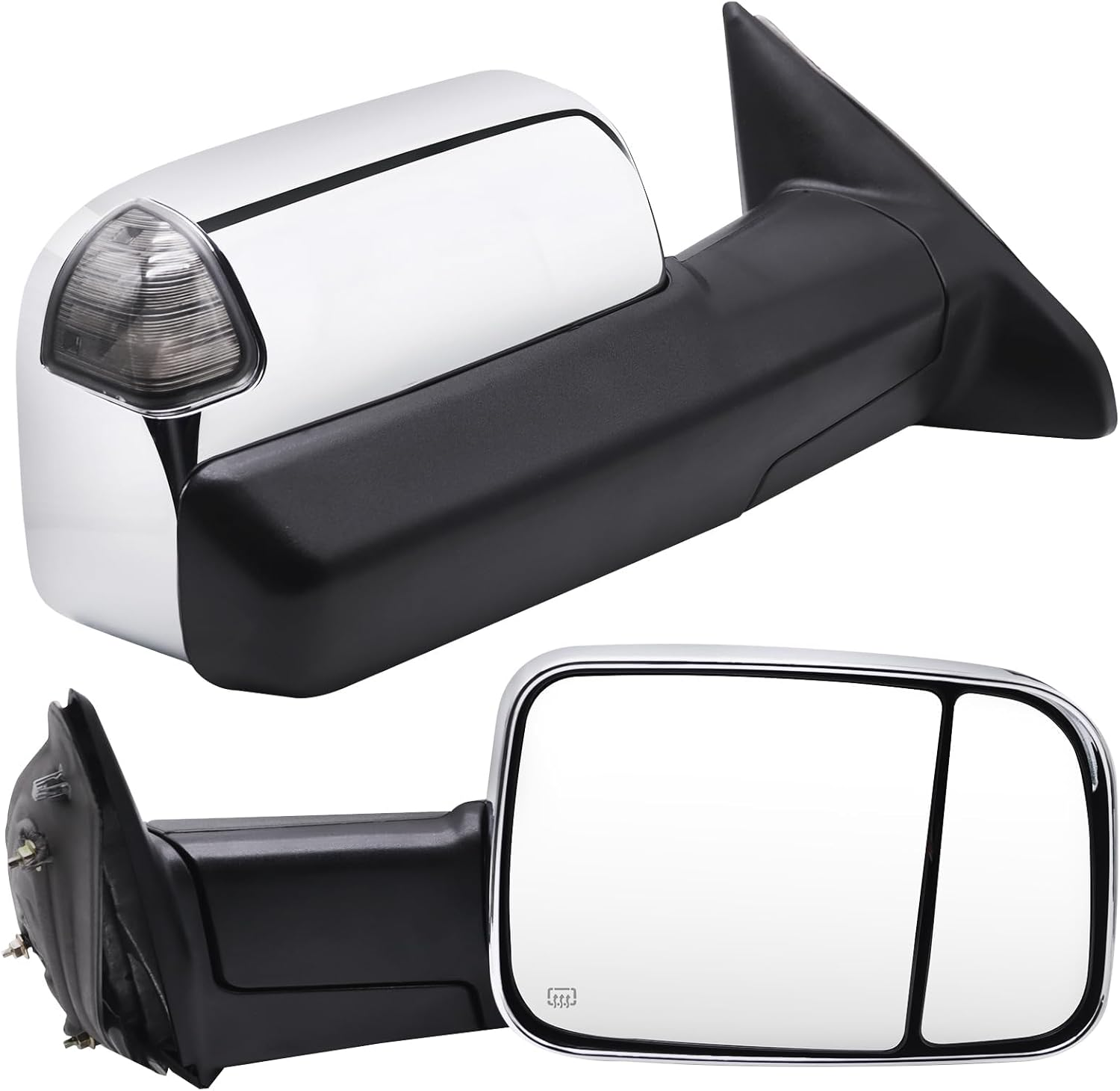 Towing Mirrors for 2009-2018 Dodge Ram 1500, 2010-2018 Ram 2500 3500, 2019-2024 Ram 1500 Classic with Smoke Signal Light, Electric Adjustable Glass, Power Heated, Puddle Light Sensor (Chrome)