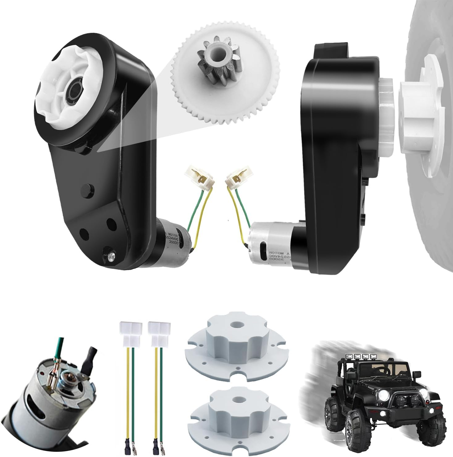 JRRXM 2PCS 24V RS555 35000RPM High-Speed Steel Gears Motor Gearbox for Power Wheels Motor Upgrade,18V-24V Ride on Car DC Motor Conversion Kit Replacement Motors Parts,High Torque,Fast