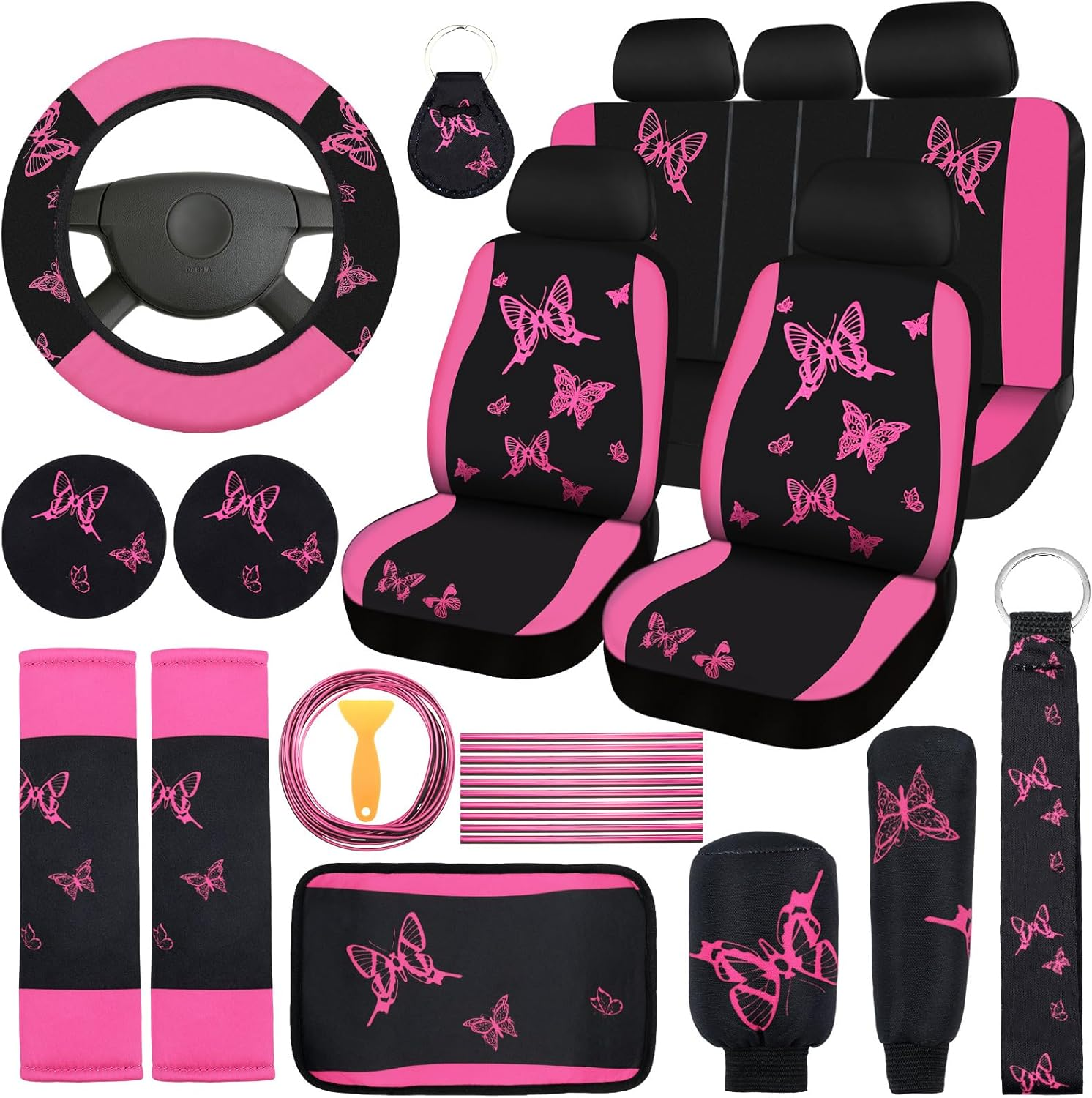 43 PCS Butterfly Car Seat Full Set Butterfly Car Accessories Universal Fit 5 Front Rear Seat Covers 