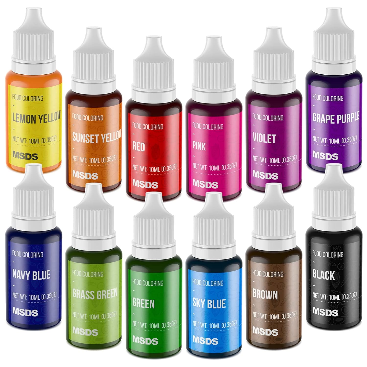 Food Coloring Set - 12 Color Food Grade Vibrant Food Dye Tasteless Liquid Color for Cake Decorating, Baking, Easter Egg, Icing, Fondant, Cooking, Slime Making DIY Supplies Kit - 0.35 Fl. Oz (10 Ml)/Bottles