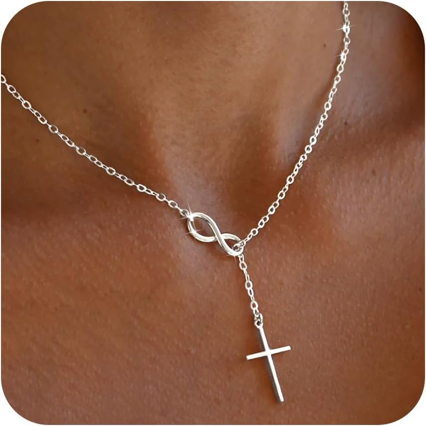 Infinity Cross Necklace for Women, Unique Trendy Fahion Cross Jewelry Gifts, Non Tarnish & Waterproof Dainty Simple Gold Cross Pendant, Christian Religious Easter Faith Accessories Jewelry Gifts