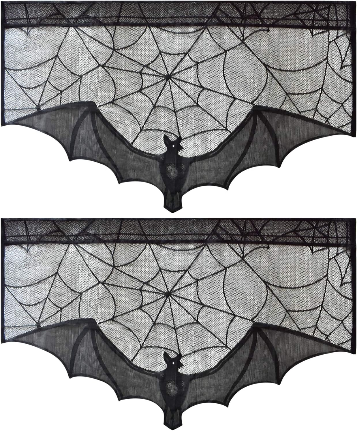 Halloween Black Lace Bat Spiderweb Window Curtain Indoor Home Decor 2Pcs 38x23in