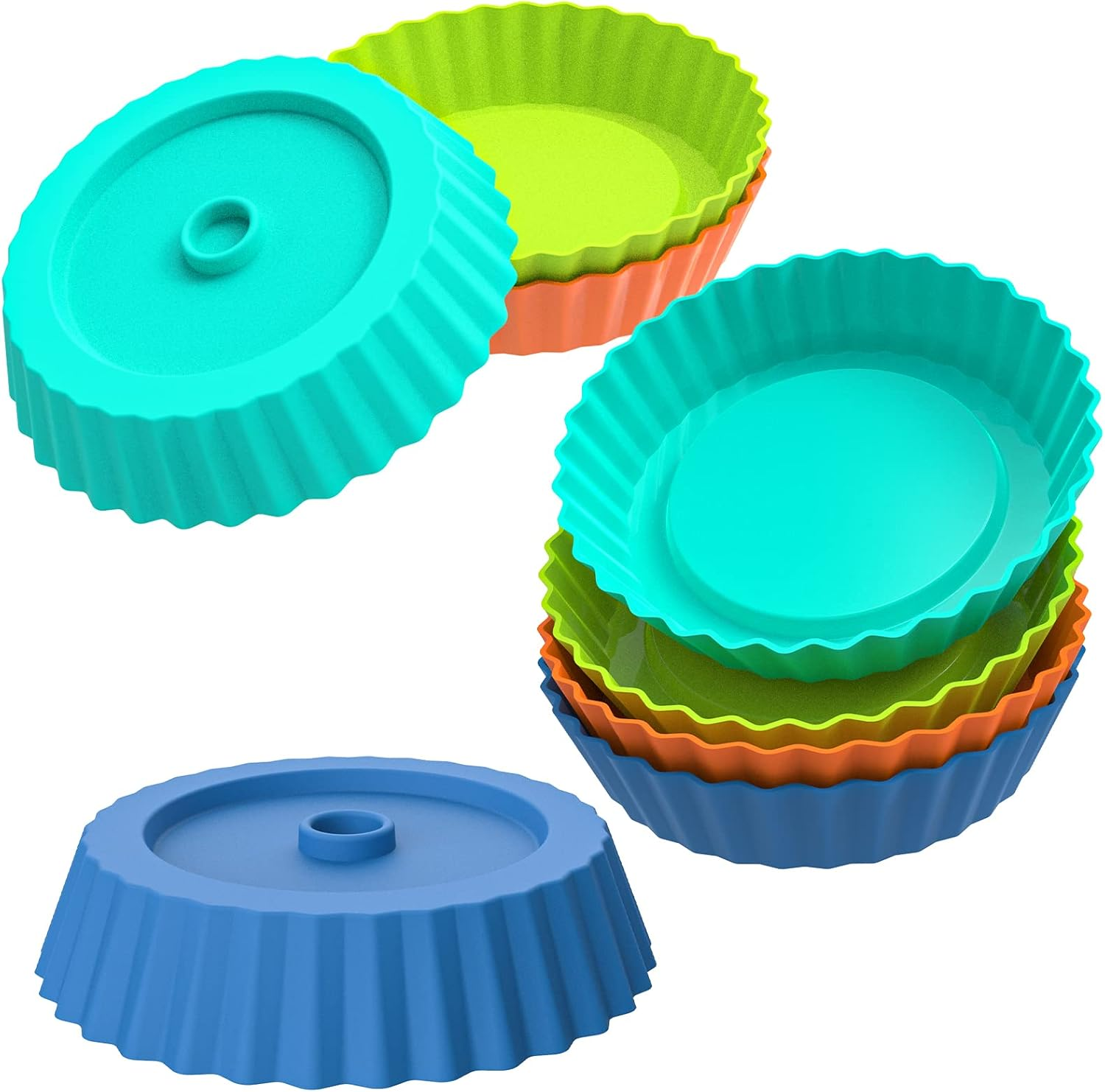 Webake Silicone Sponge Flan Tin Mini Quiche Dishes 5 Inch 8 Pcs Mini Tart Tins round Individual Pie Dish