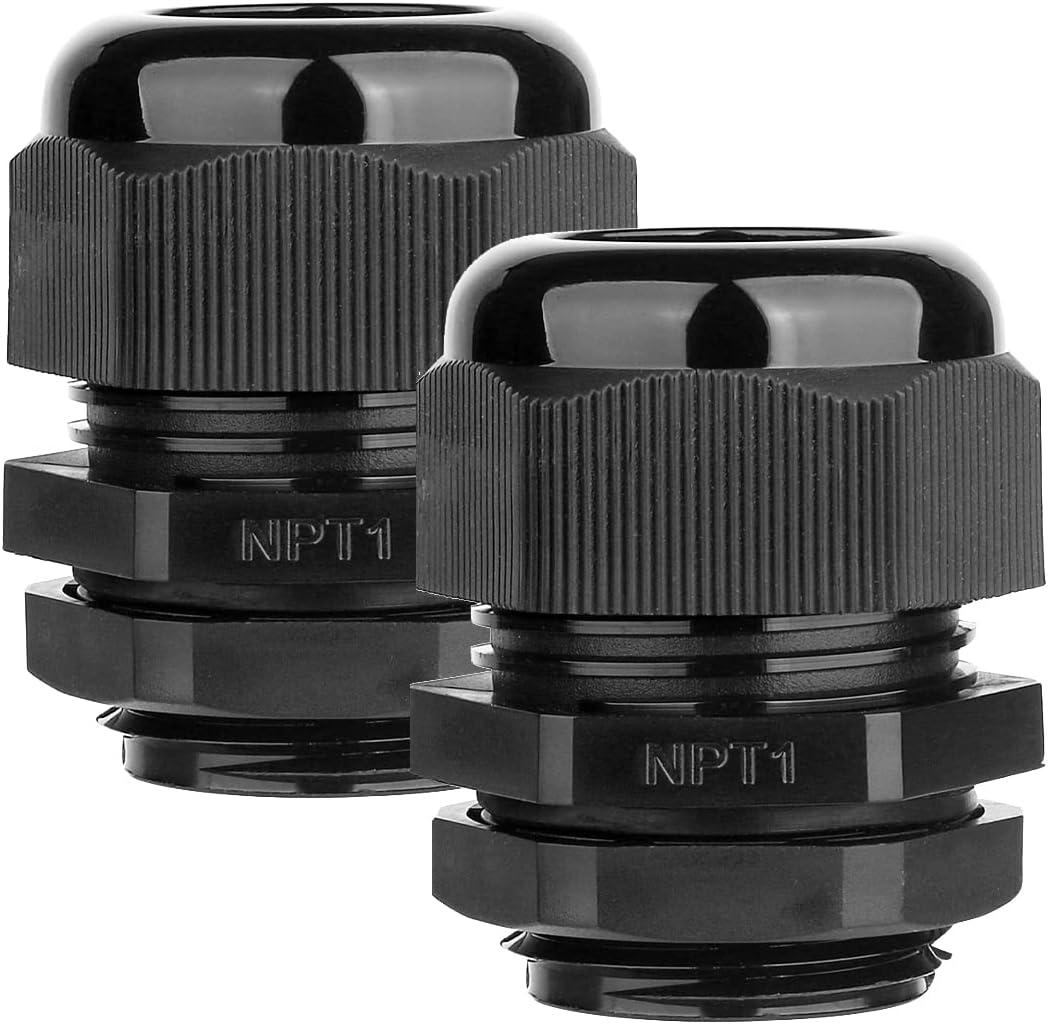 2 Pack 1'' NPT Cable Gland Waterproof Adjustable 18.5-25Mm/0.73-0.98Inch Nylo