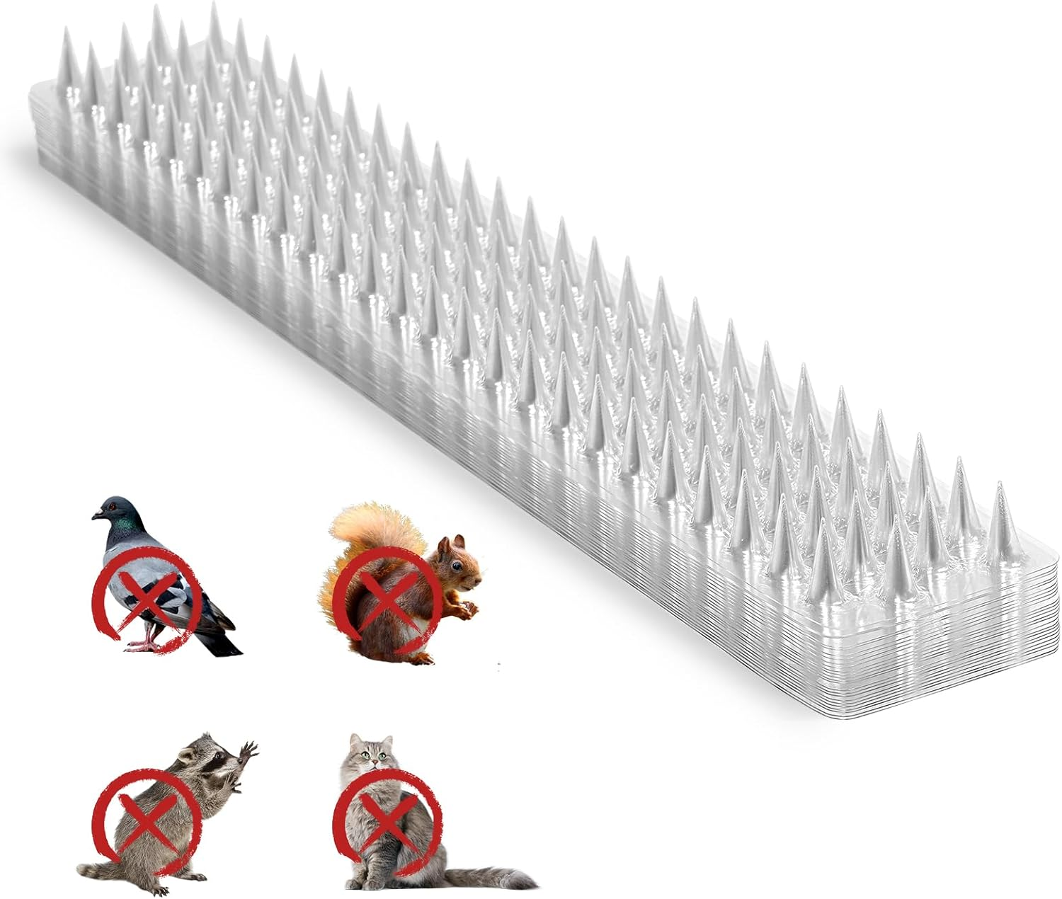 Touri 24 Pack Clear Transparent PVC Bird Spike Strips for outside Fences and Roofs to Keep Birds, Pigeons, Cats, Squirrels, Raccoons Away and Keep Birds from Building Nest