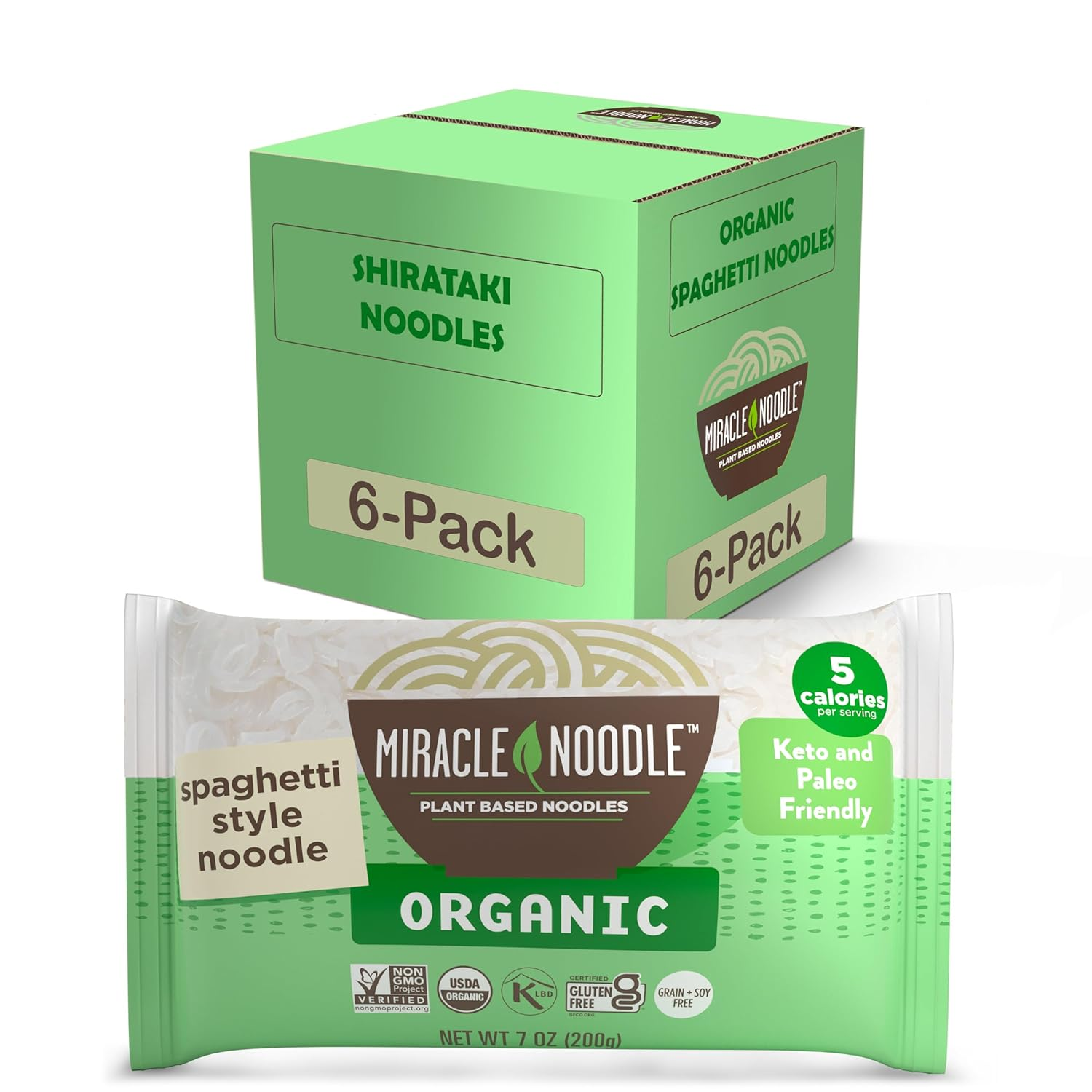 Miracle Noodle Organic Spaghetti Pasta, 7 Oz (Pack of 6), Plant Based Shirataki Konjac Noodles, 5 Calories, 1G Net Carbs per Serving, Keto, Gluten-Free